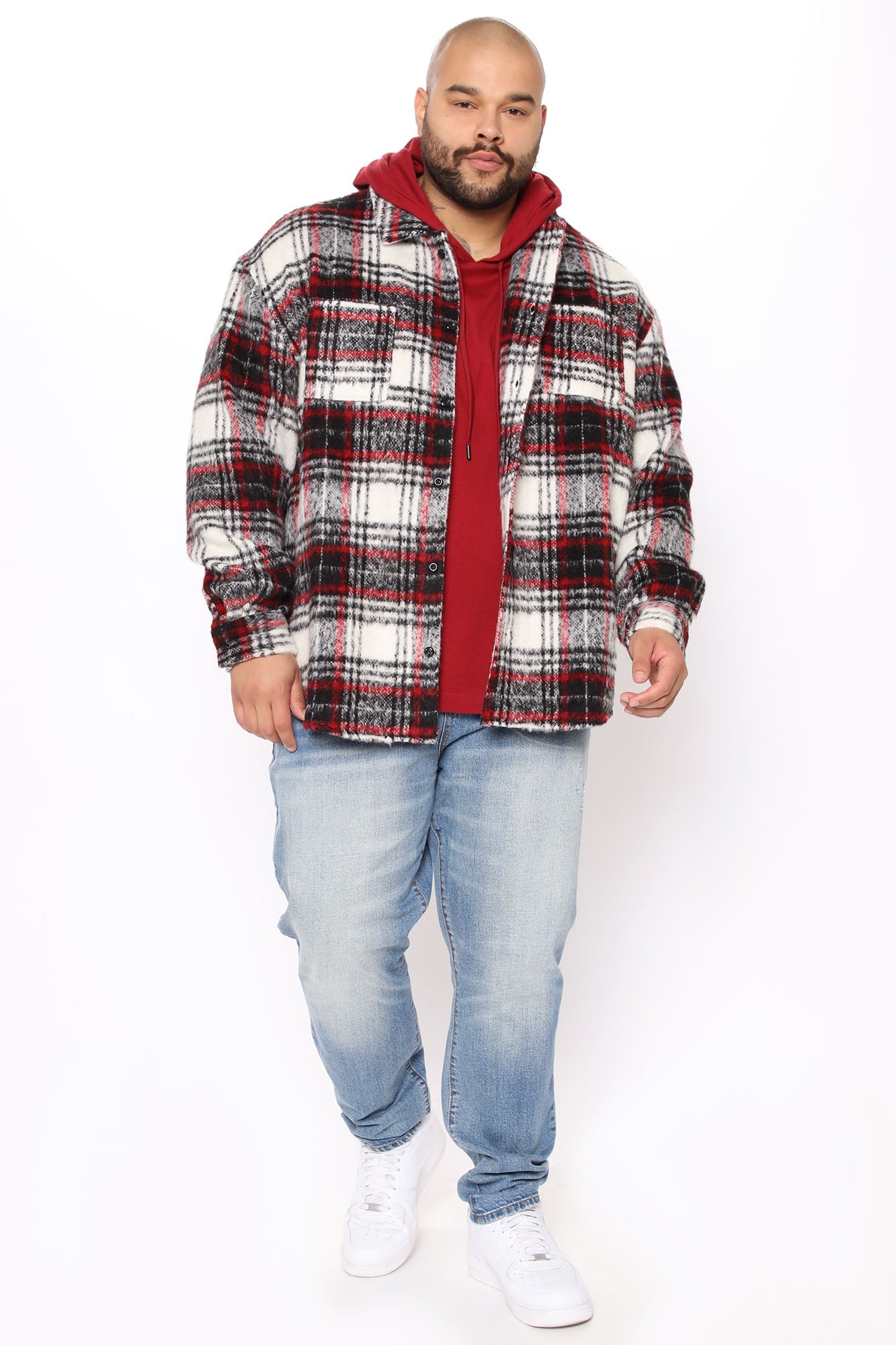 Move Up Plaid Shacket - Red/combo