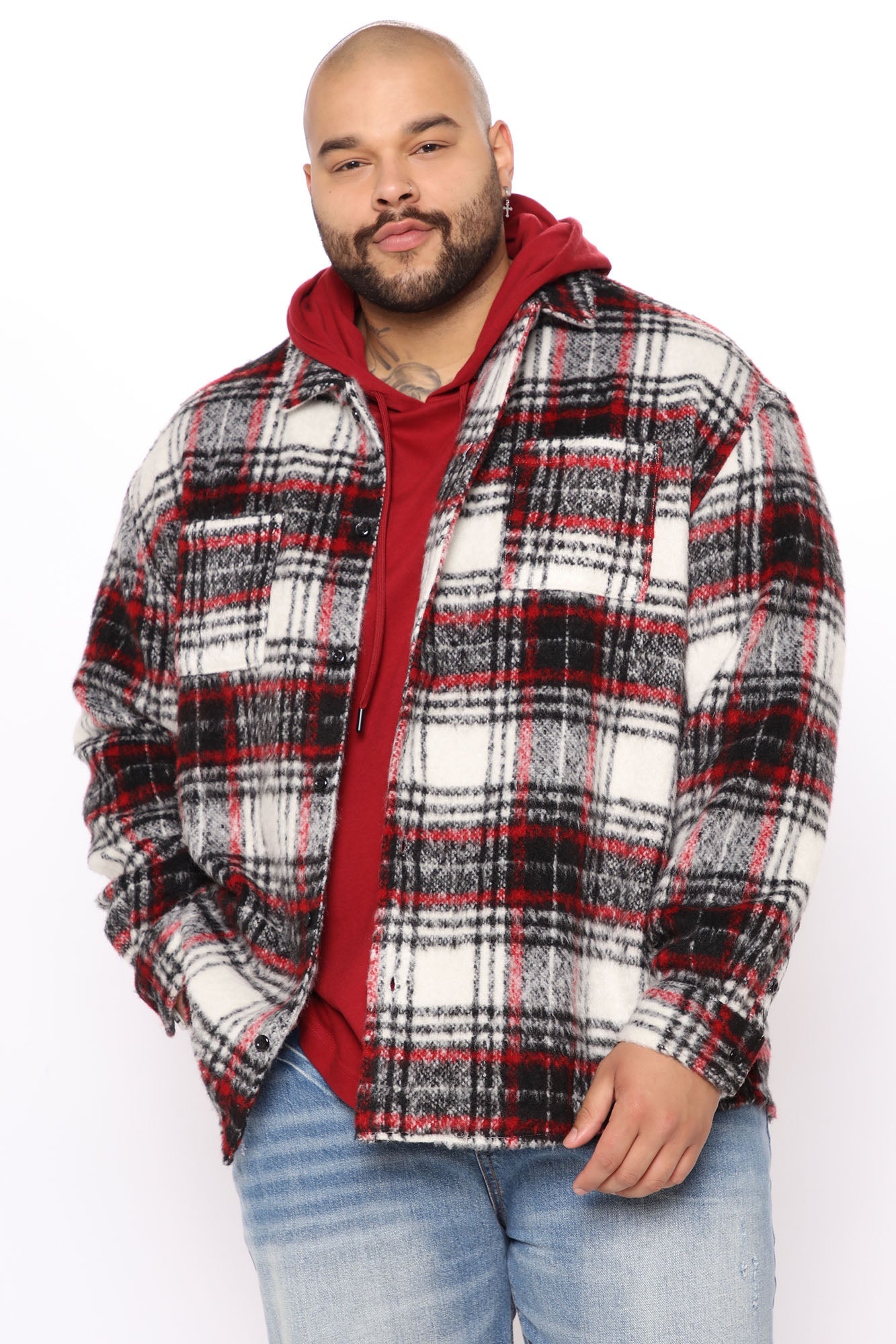 Move Up Plaid Shacket - Red/combo