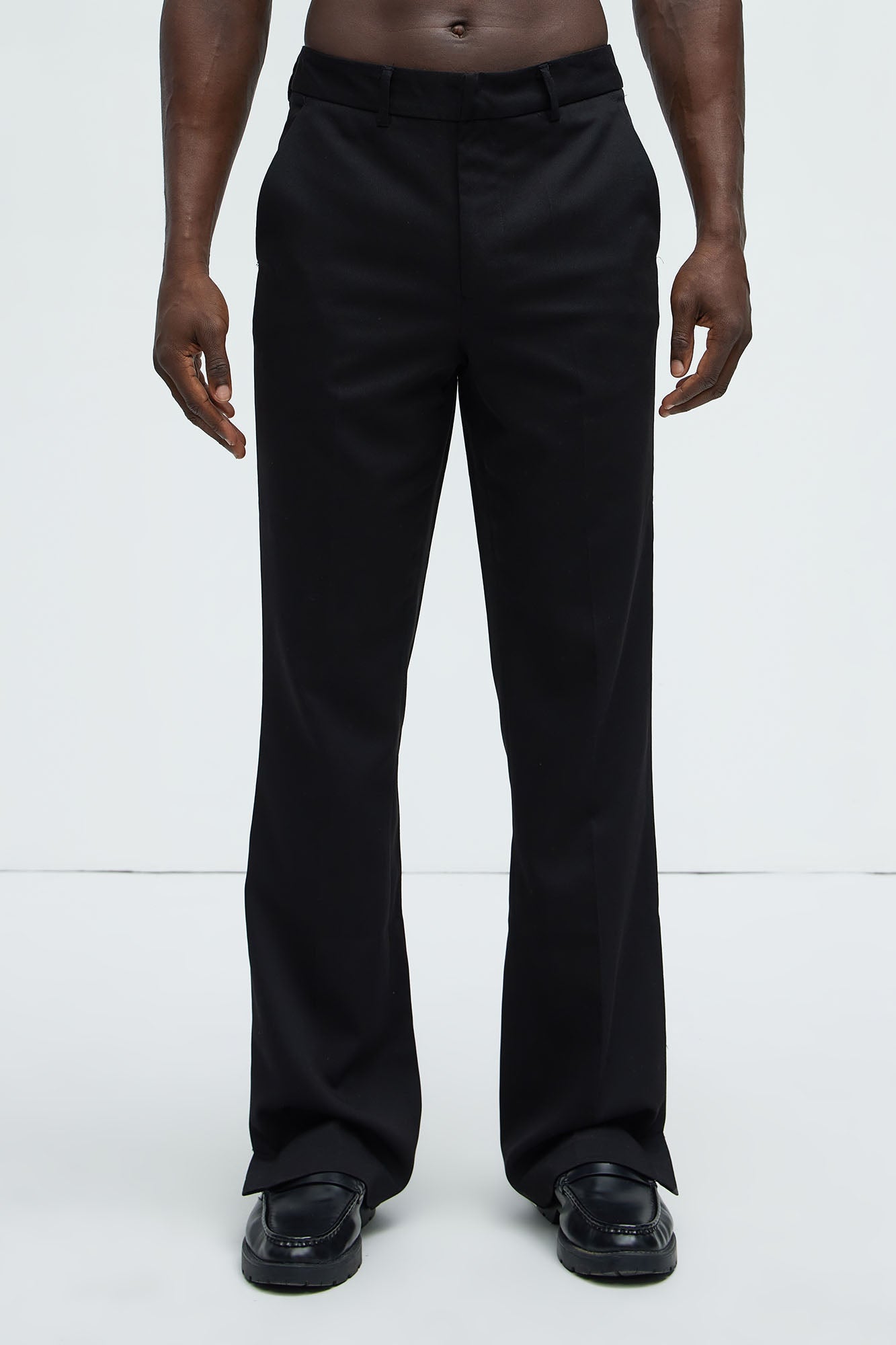 Don't Believe You Gabardine Slim Flare Slit Trouser - Black