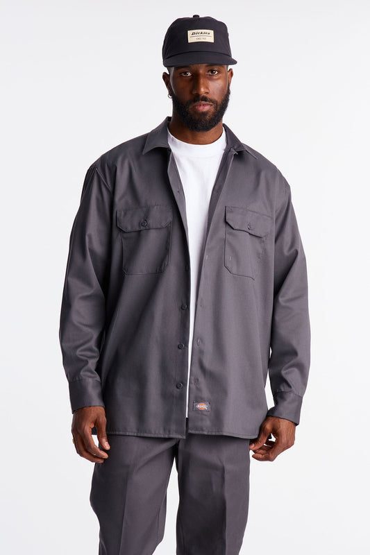 Dickies Twill Long Sleeve Work Shirt - Charcoal
