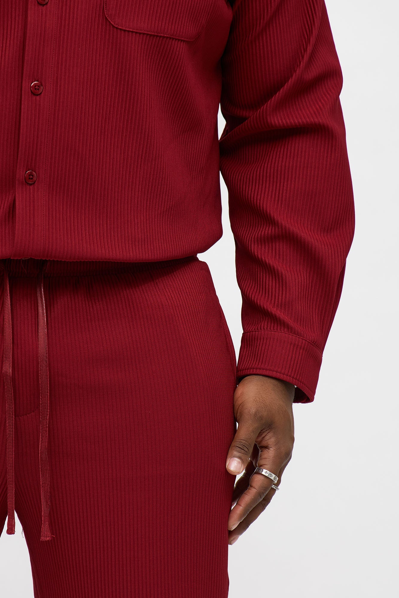 Show Up Slim Slit Pants - Burgundy