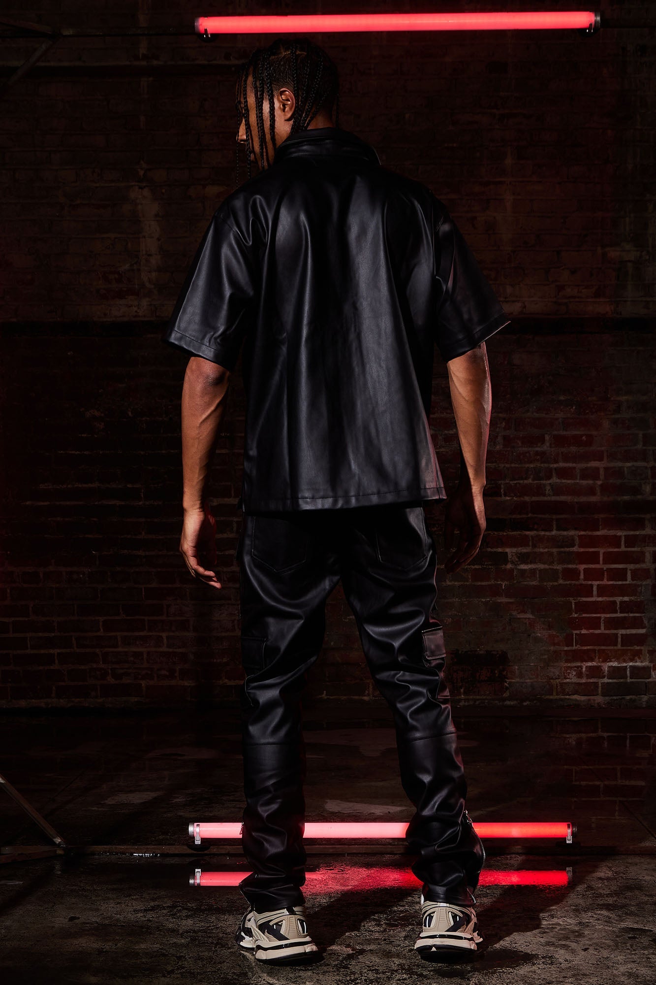 Zip It Faux Leather Slim Cargo Pants - Black