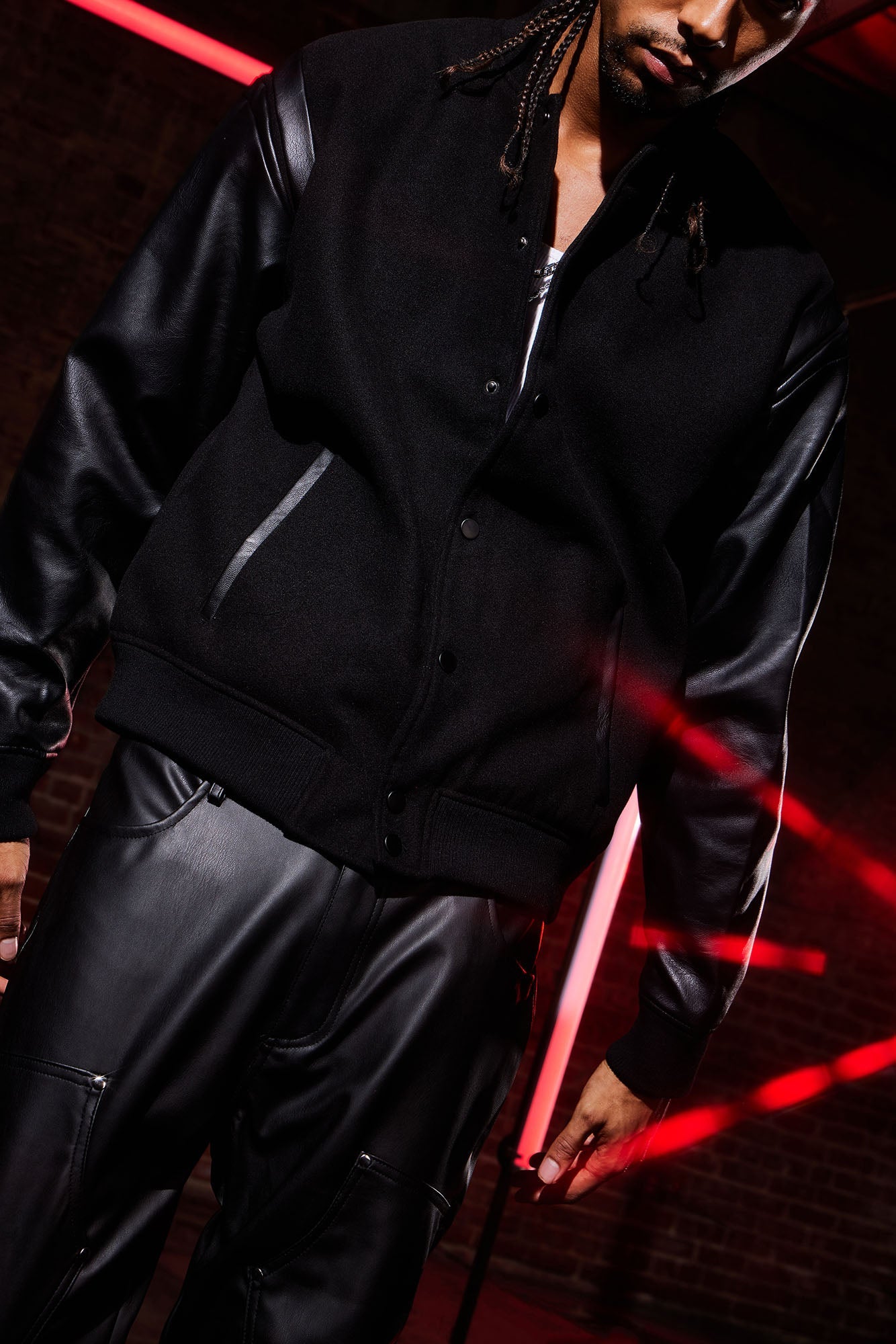 Shoulder Varsity Jacket - Black/Black