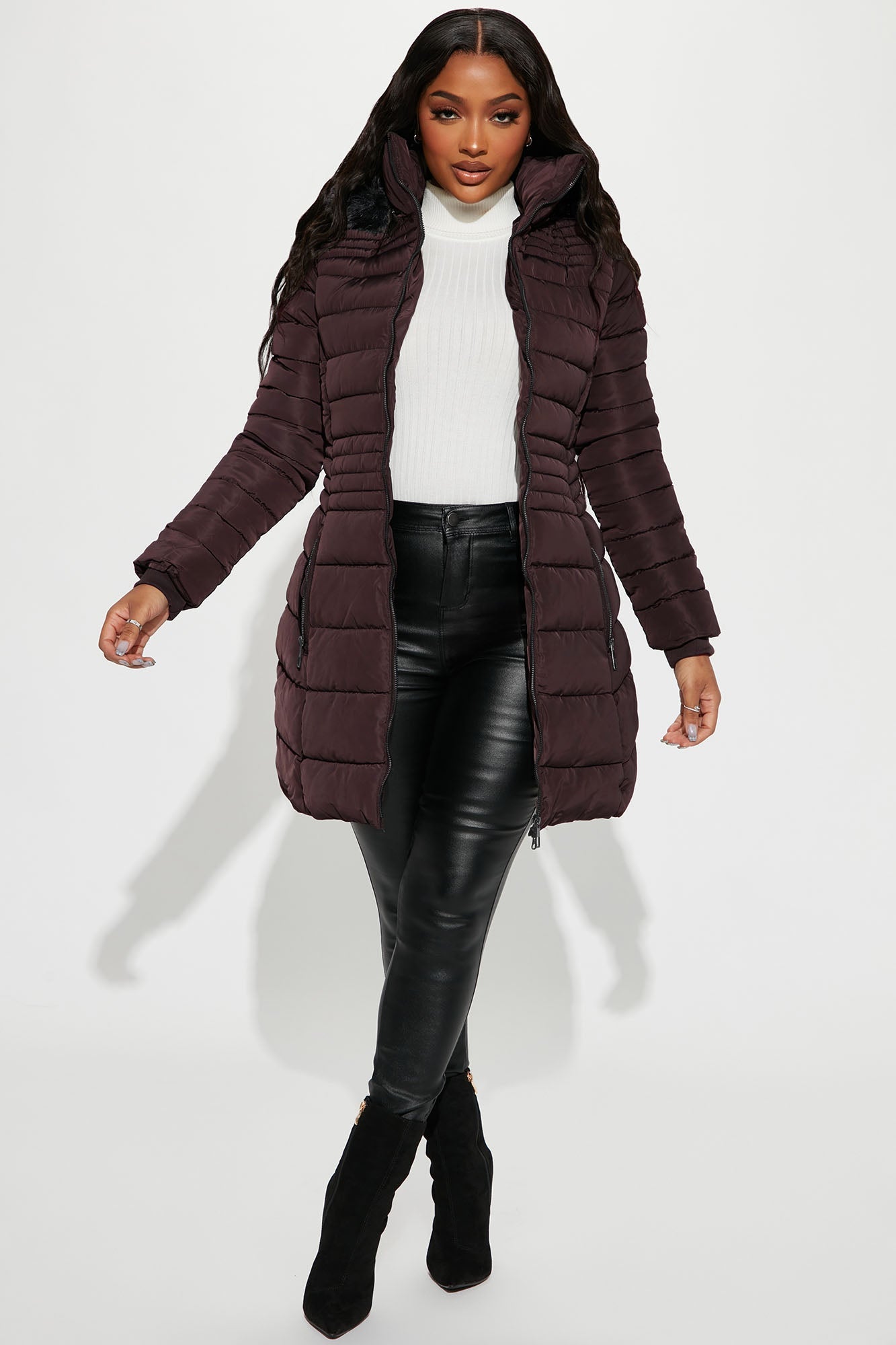 Caught In The Cold Puffer Coat - Chocolate