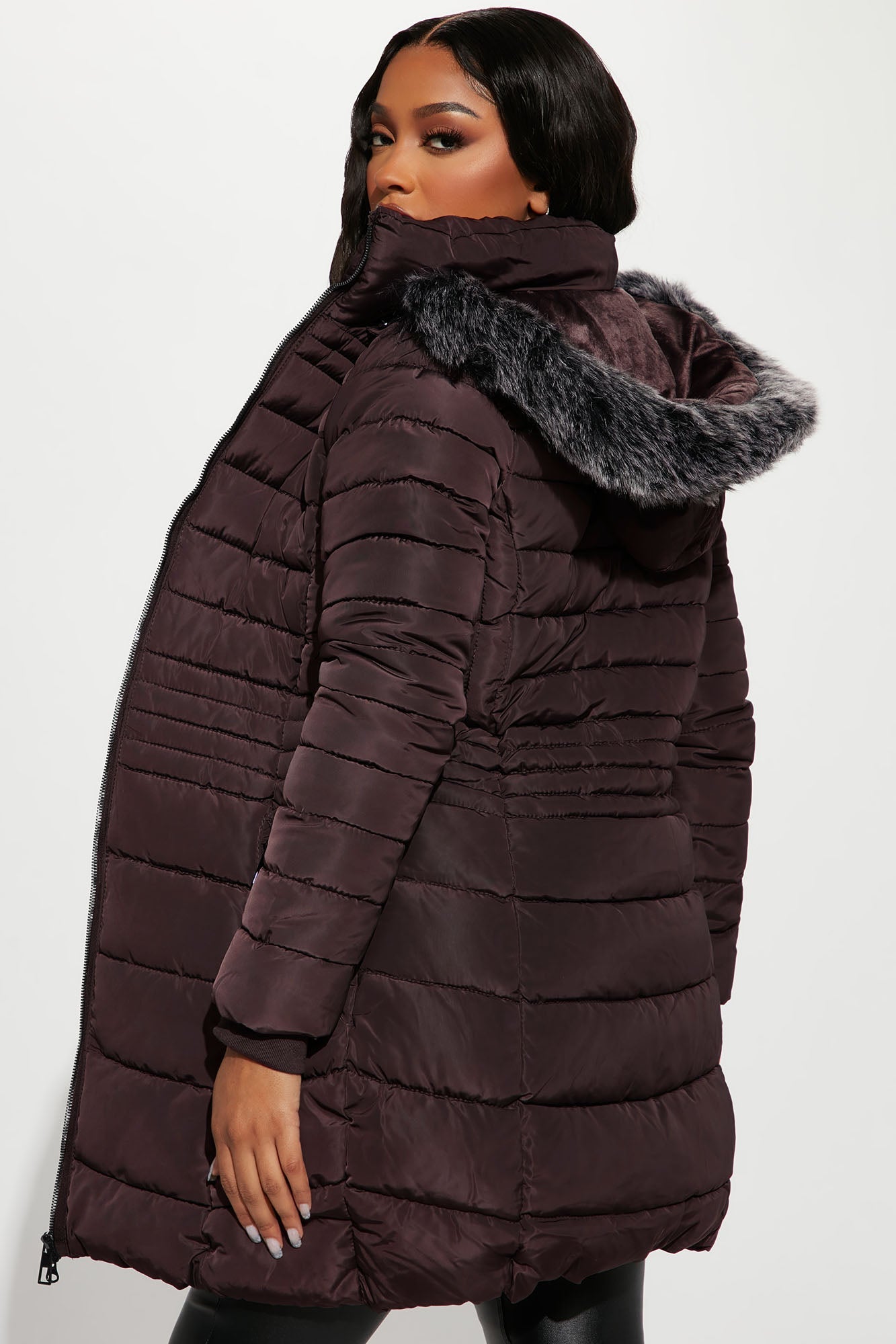 Caught In The Cold Puffer Coat - Chocolate