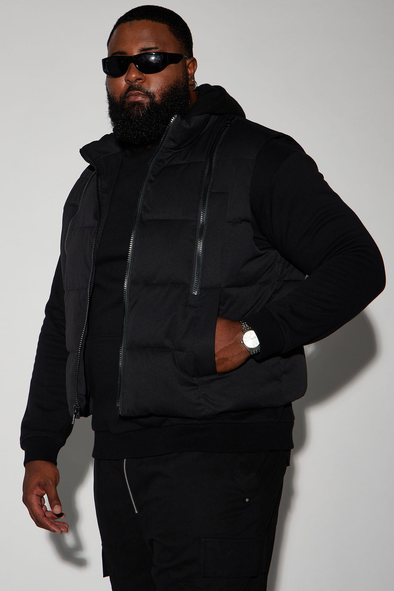 Lucid Cropped Zip Up Puffer Vest - Black