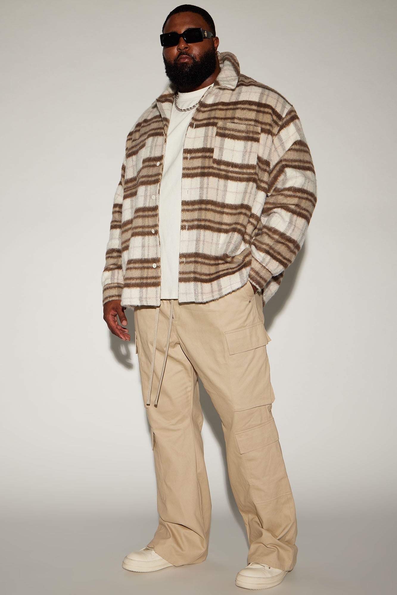 Move Up Plaid Shacket - Cream/combo