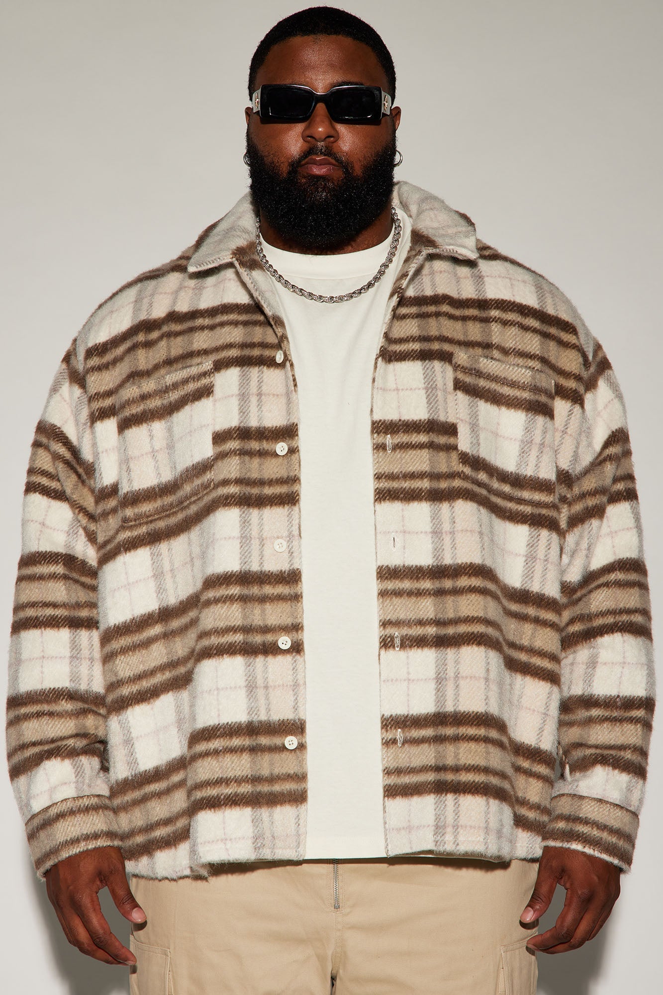 Move Up Plaid Shacket - Cream/combo