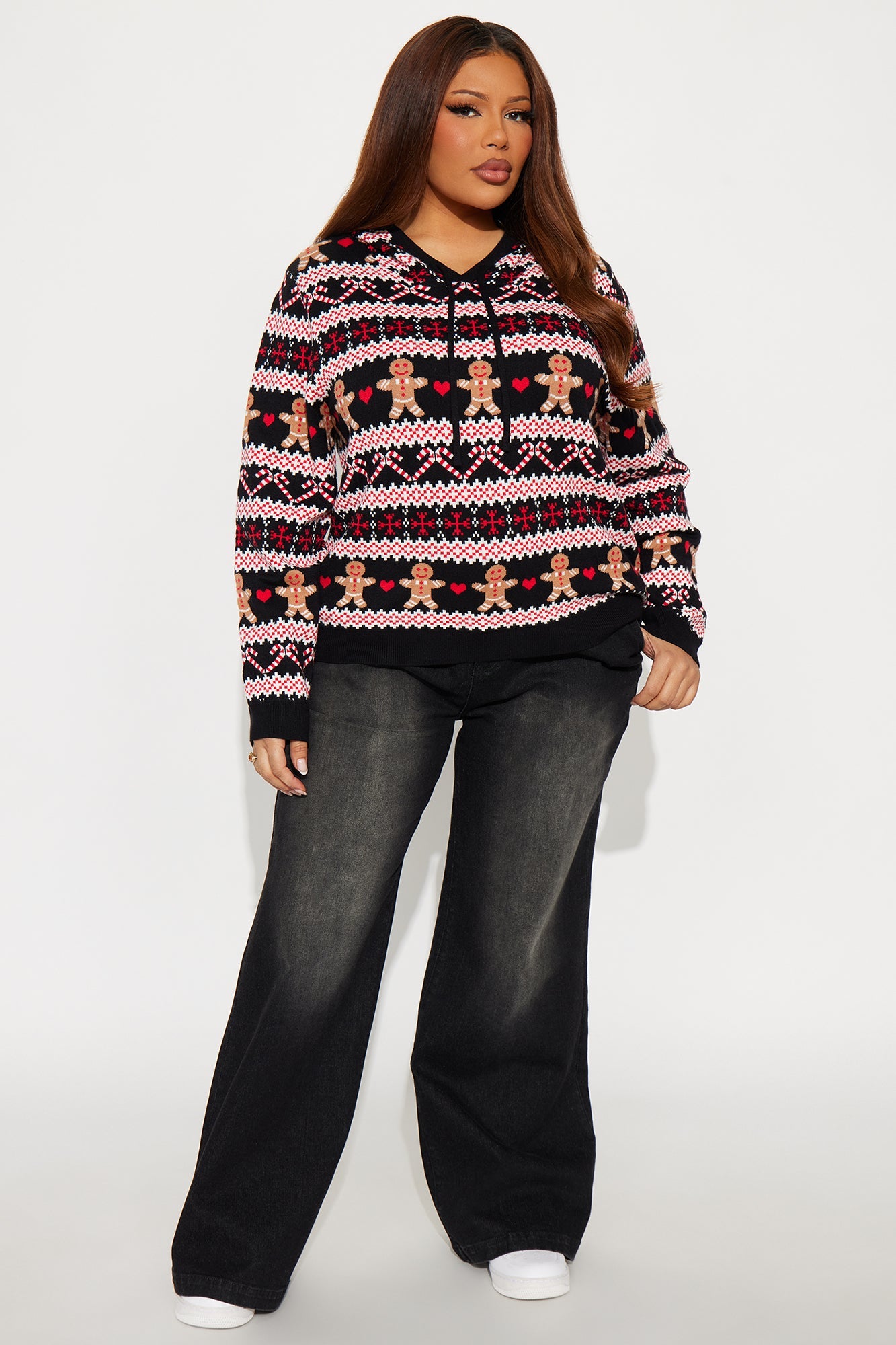 Christmas Spirit Gingerbread Hooded Sweater - Black/combo