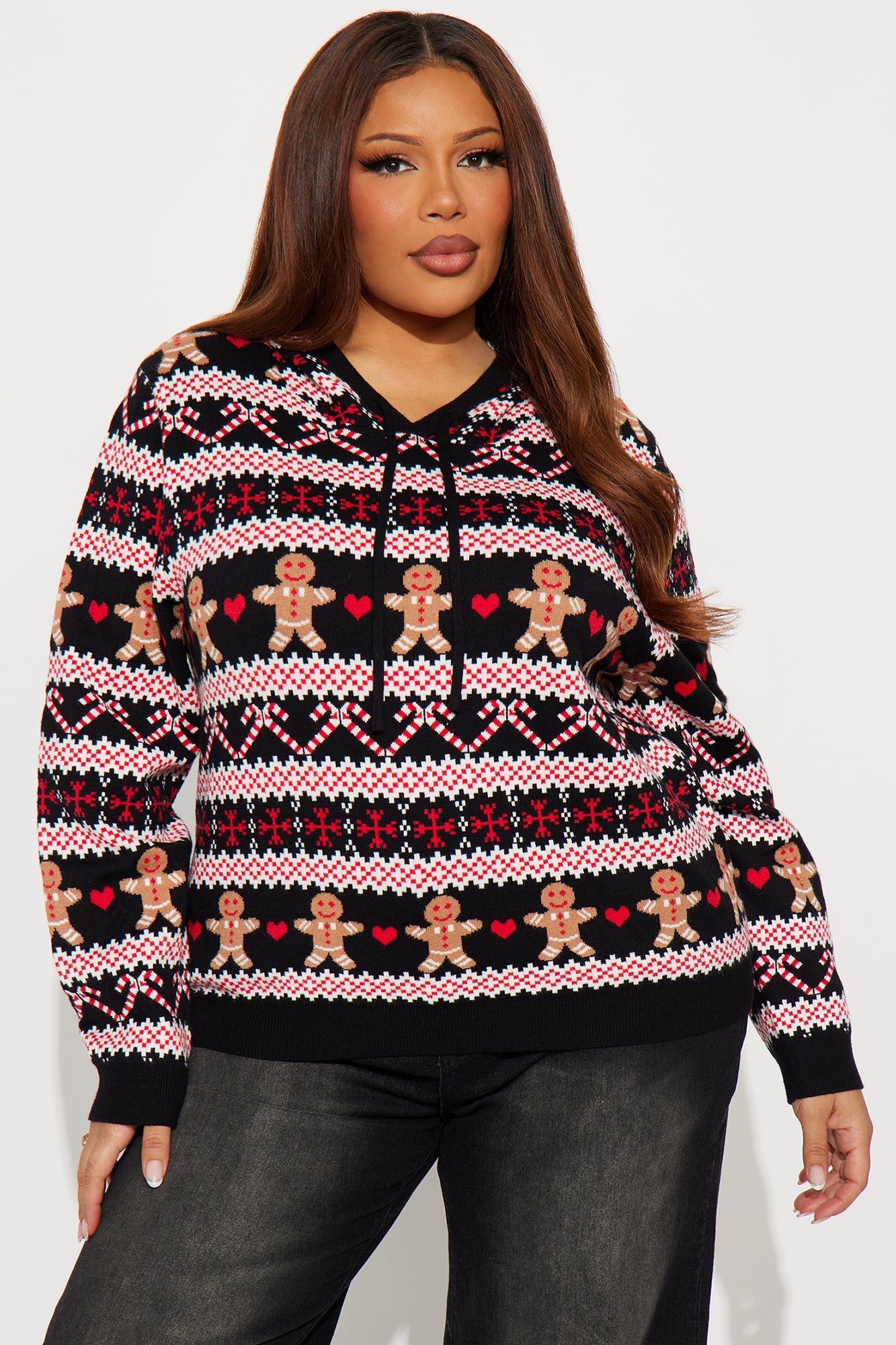 Christmas Spirit Gingerbread Hooded Sweater - Black/combo