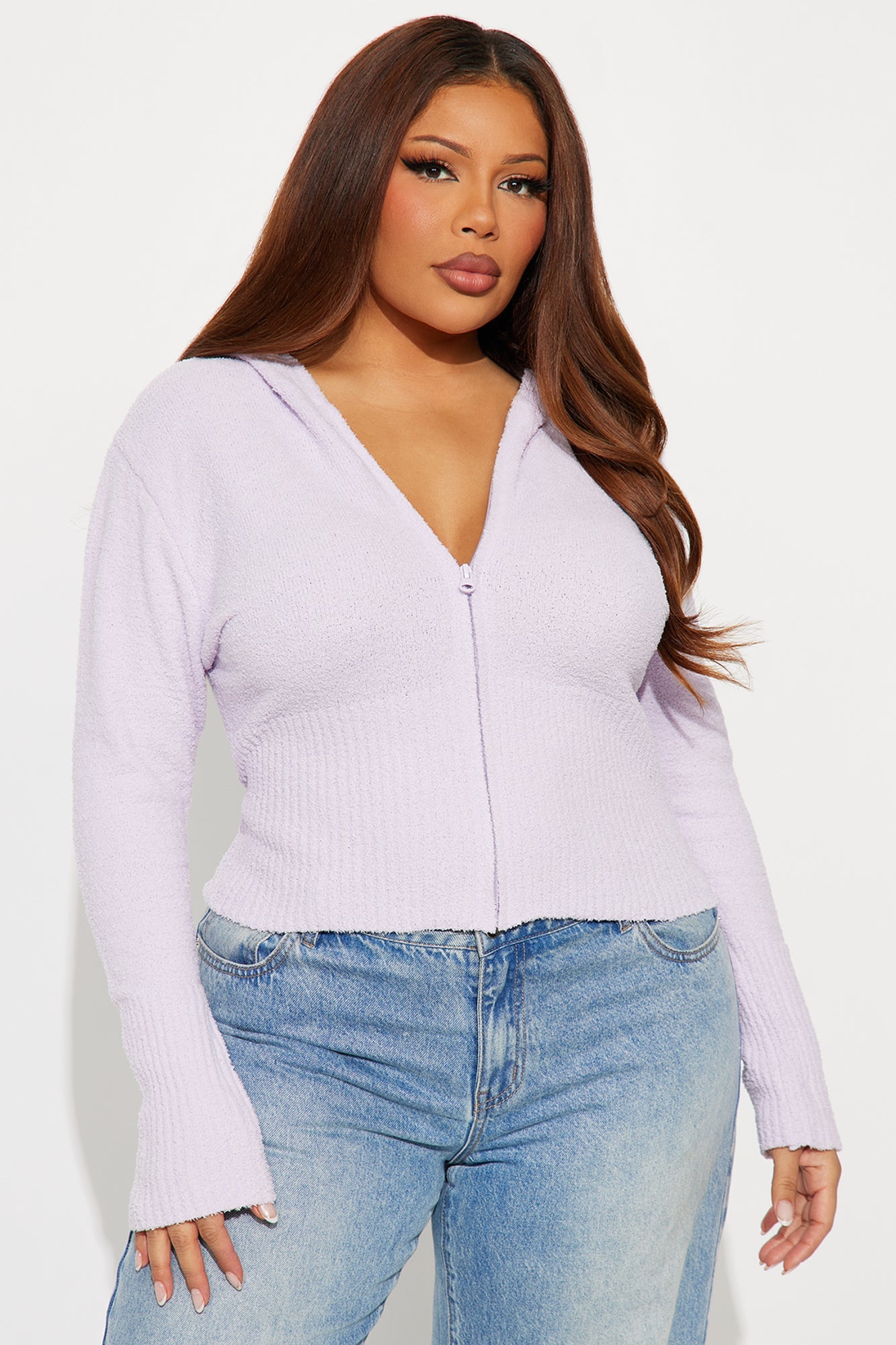 Pillow Talk Zip Front Ribbed Cardigan Sweater - Lavender