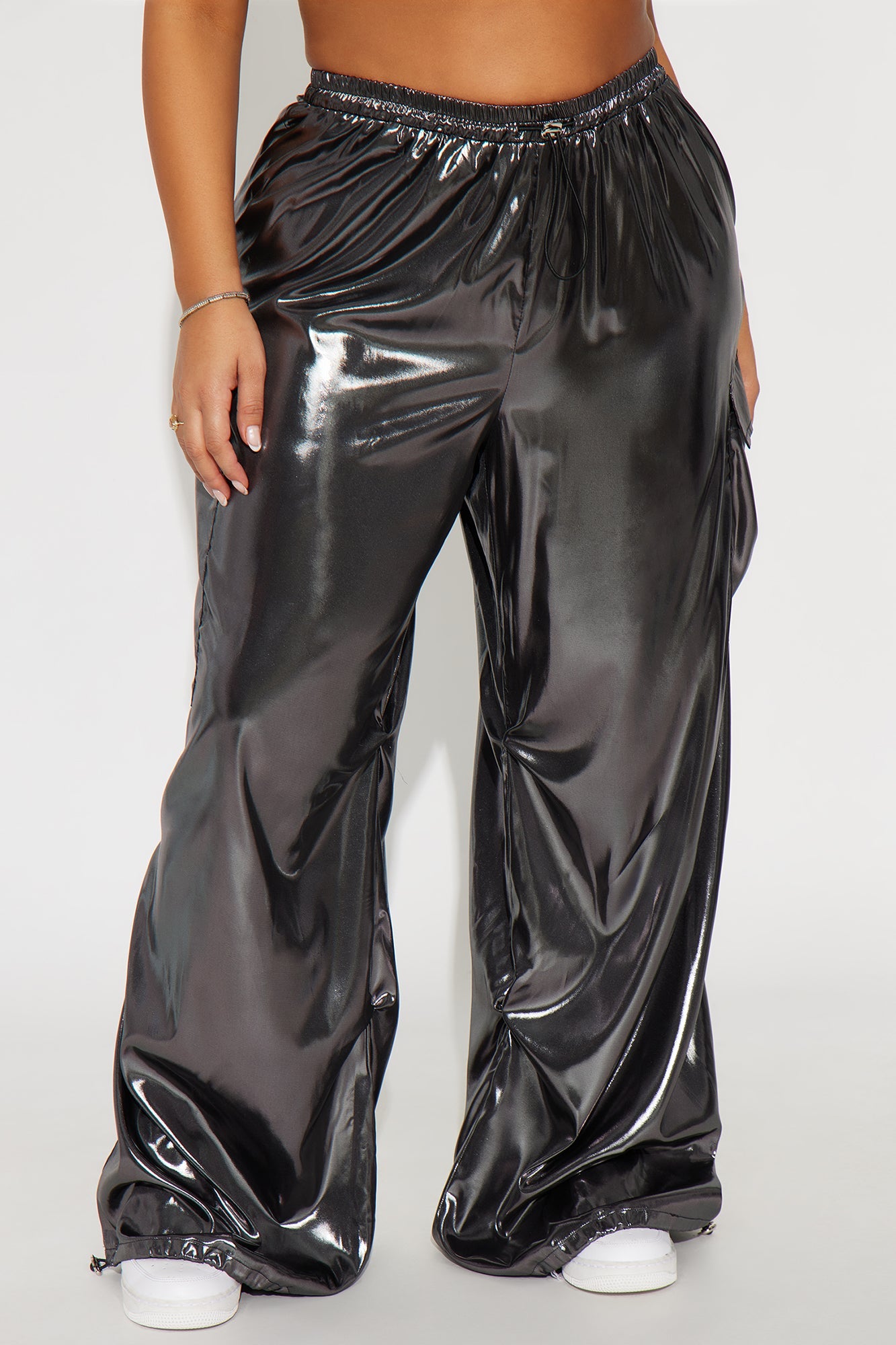 Roxie Metallic Wide Leg Cargo Pants 30″ - Gunmetal