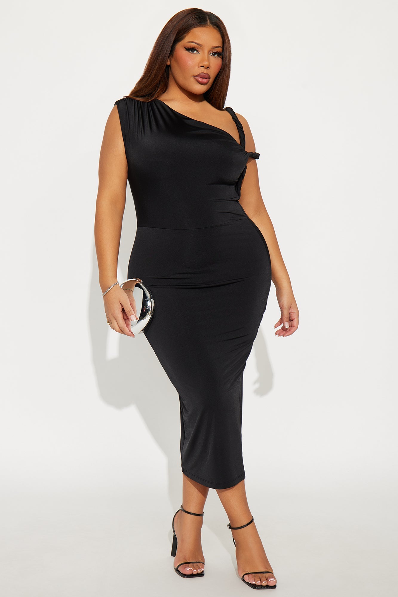Maybelle One Shoulder Midi Dress - Black