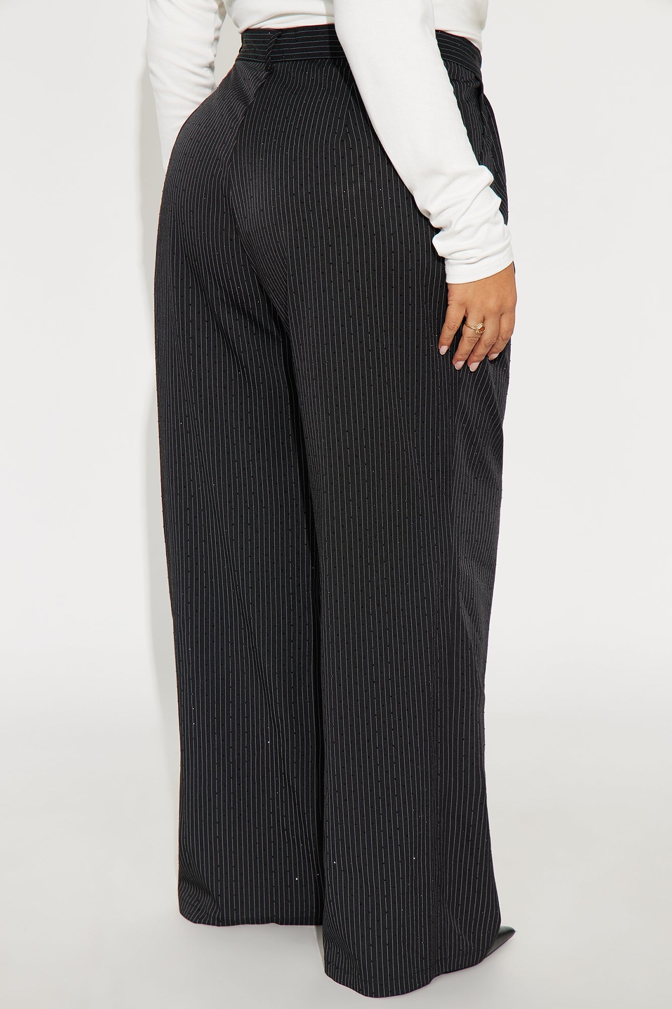 Office Glow Rhinestone Pinstripe Trouser Pant 32″ - Black