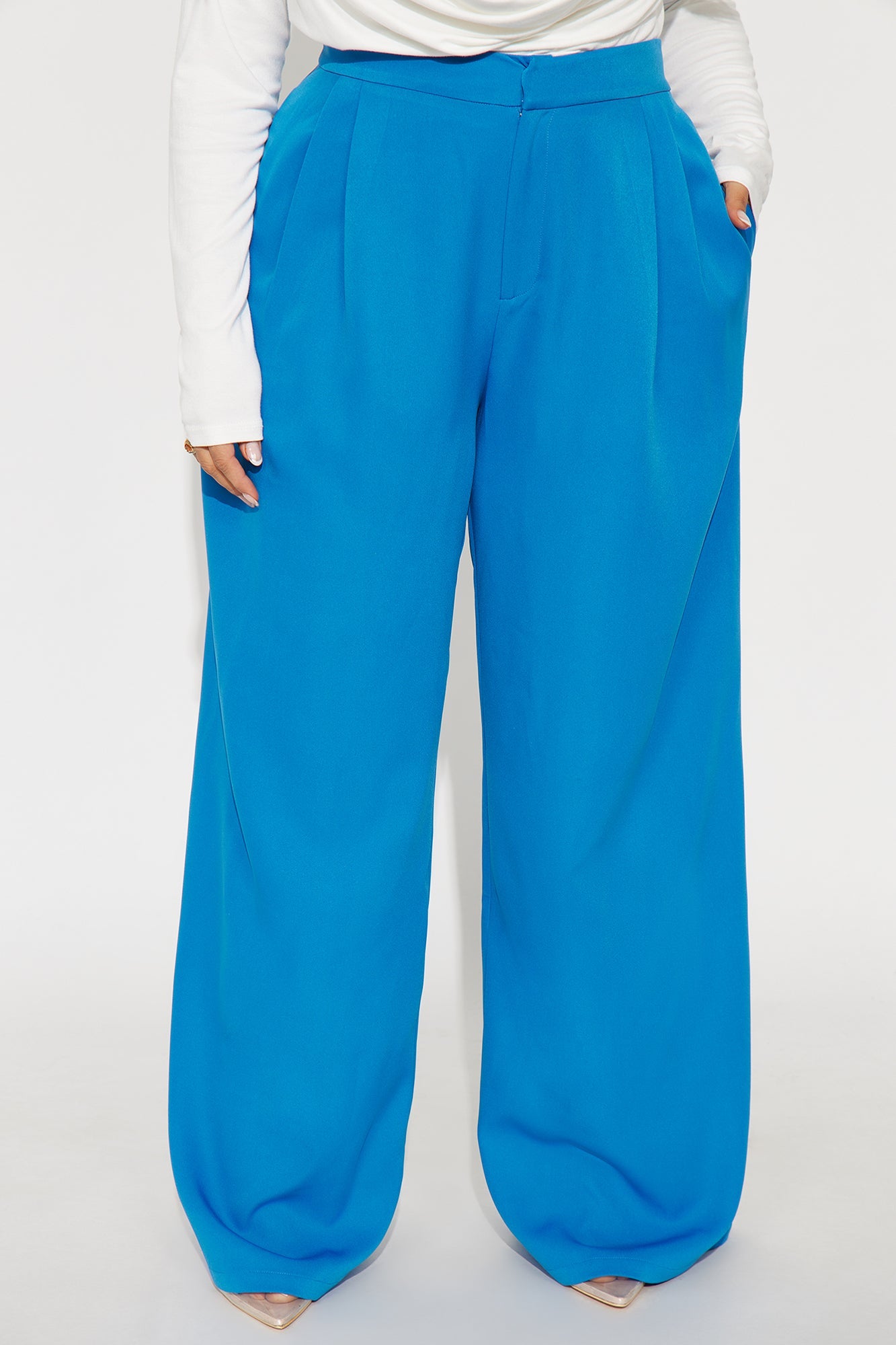 Delia Wide Leg Crepe Trousers 33″ - Cerulean