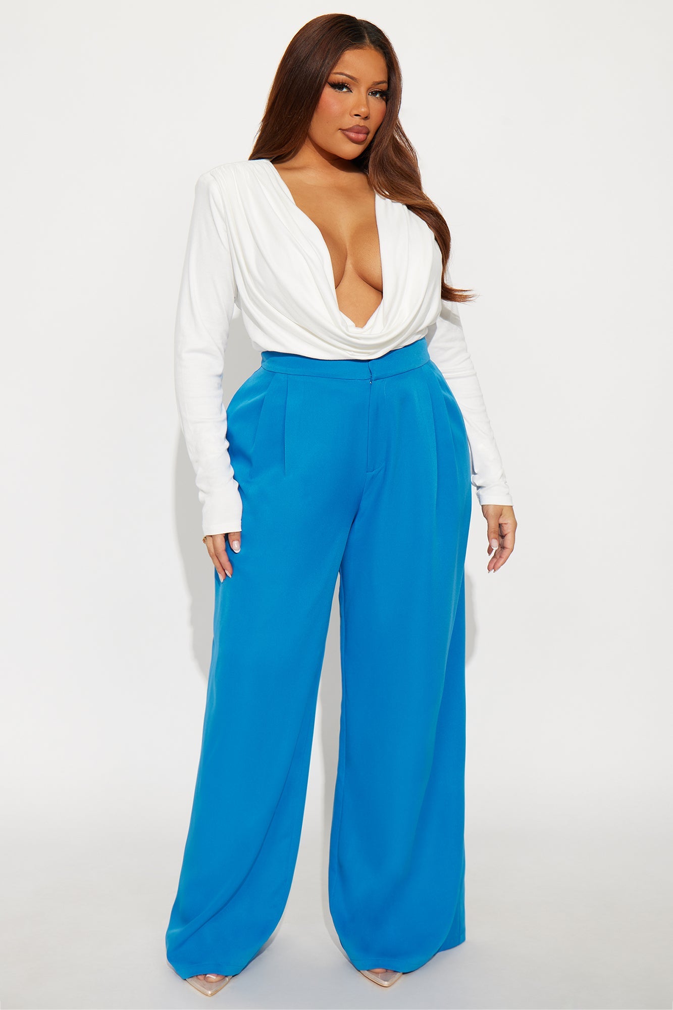 Delia Wide Leg Crepe Trousers 33″ - Cerulean