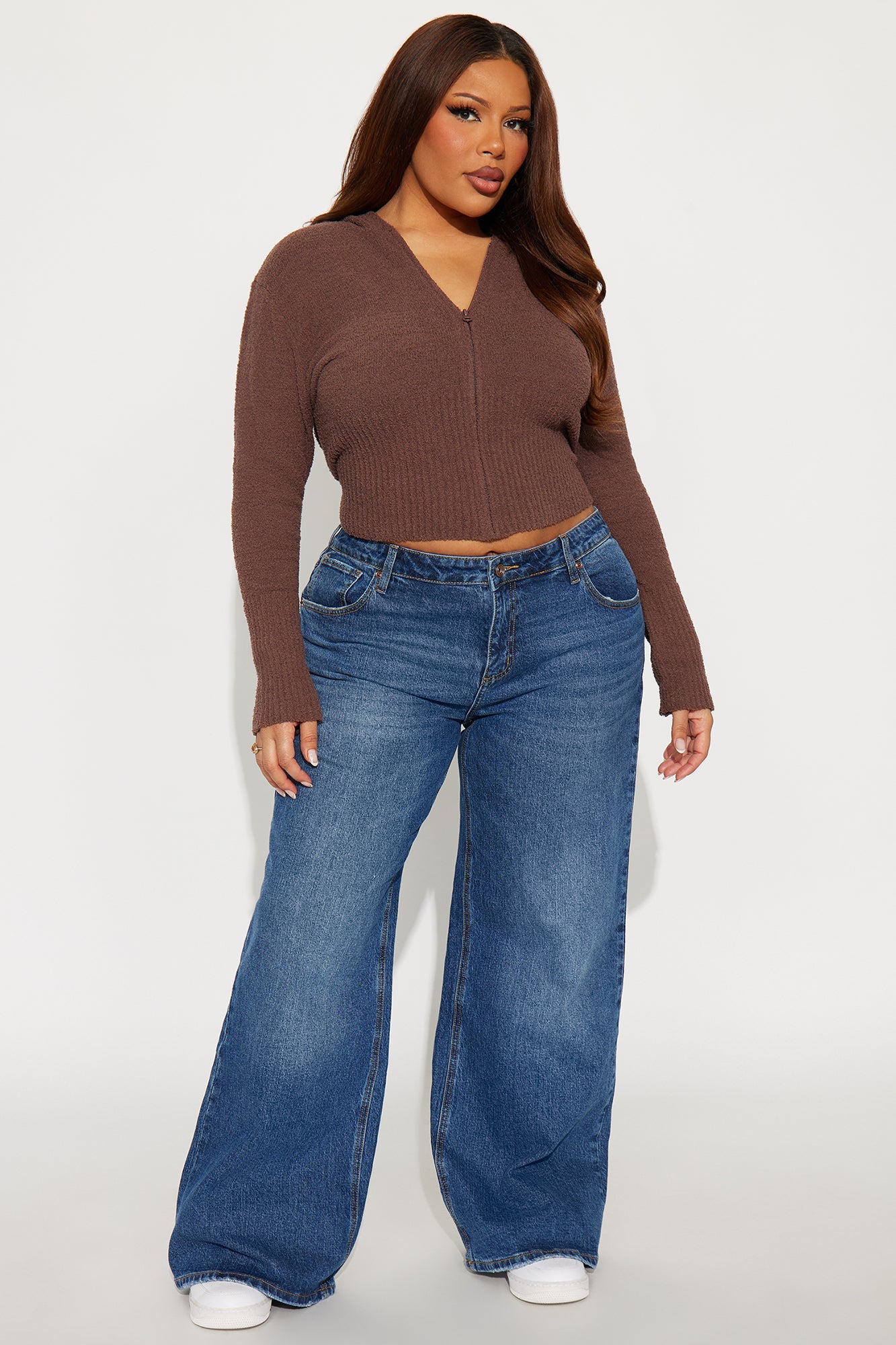 Pillow Talk Zip Front Ribbed Cardigan Sweater - Brown