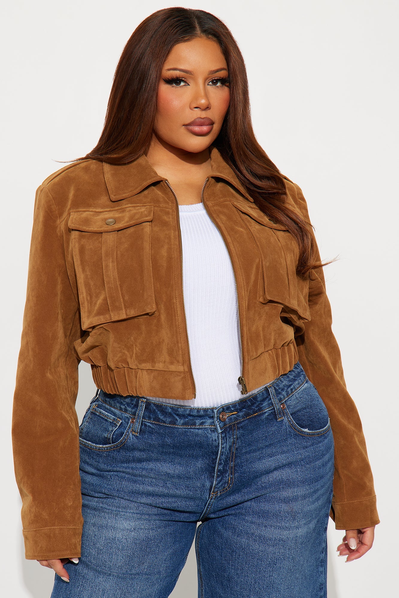 Have To Getaway Cropped Faux Suede Jacket - Camel