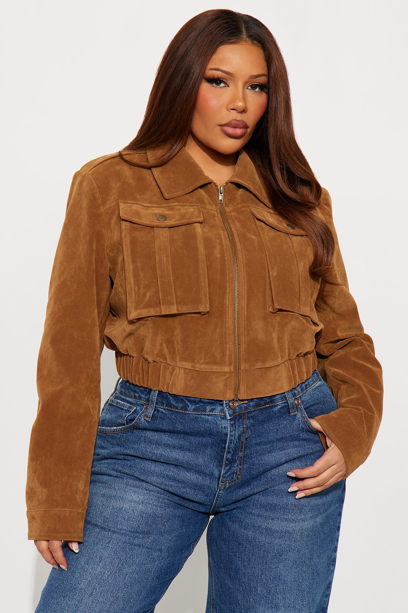 Have To Getaway Cropped Faux Suede Jacket - Camel
