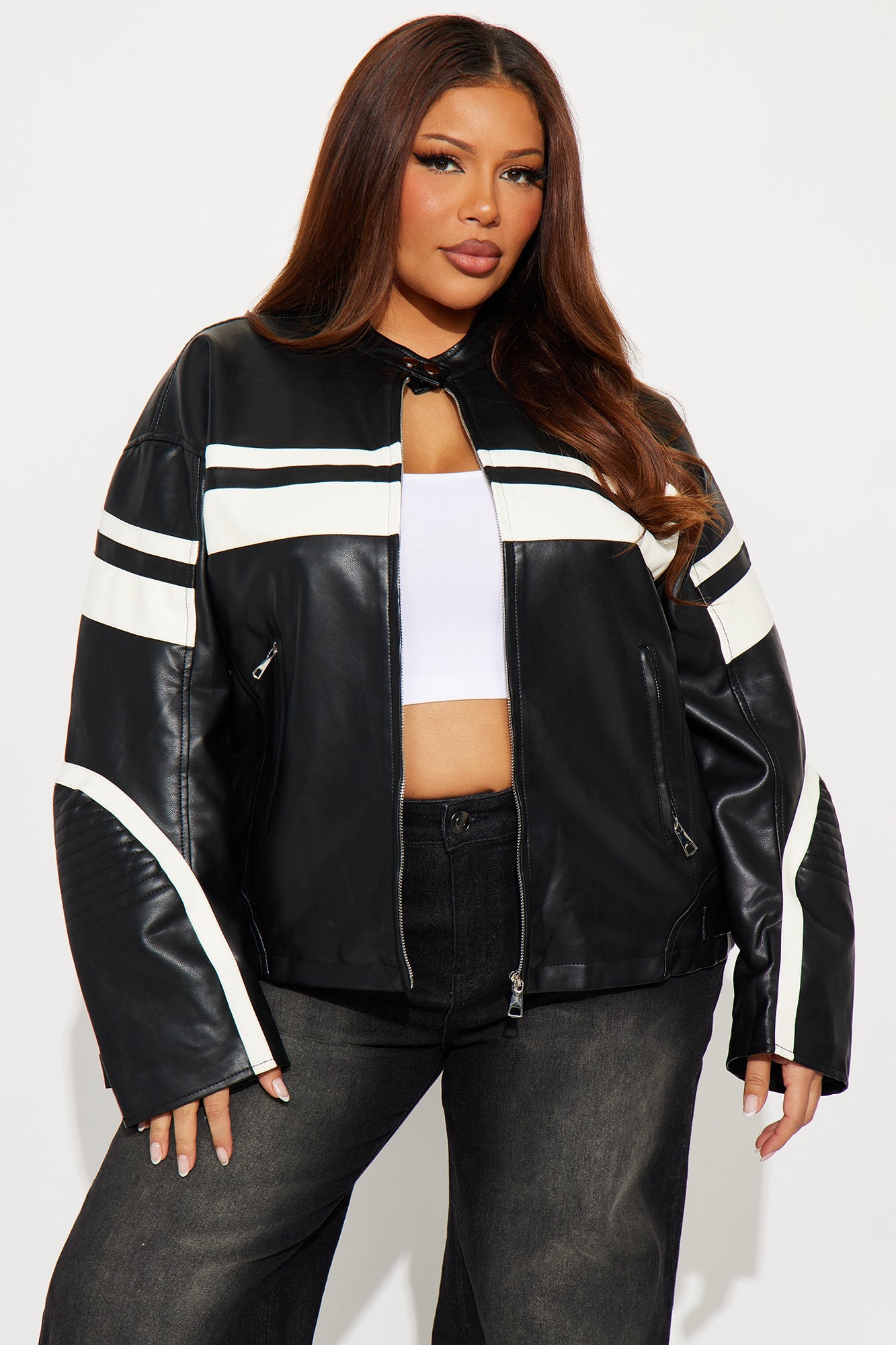 Bad Habits Oversized Faux Leather Jacket - Black/combo