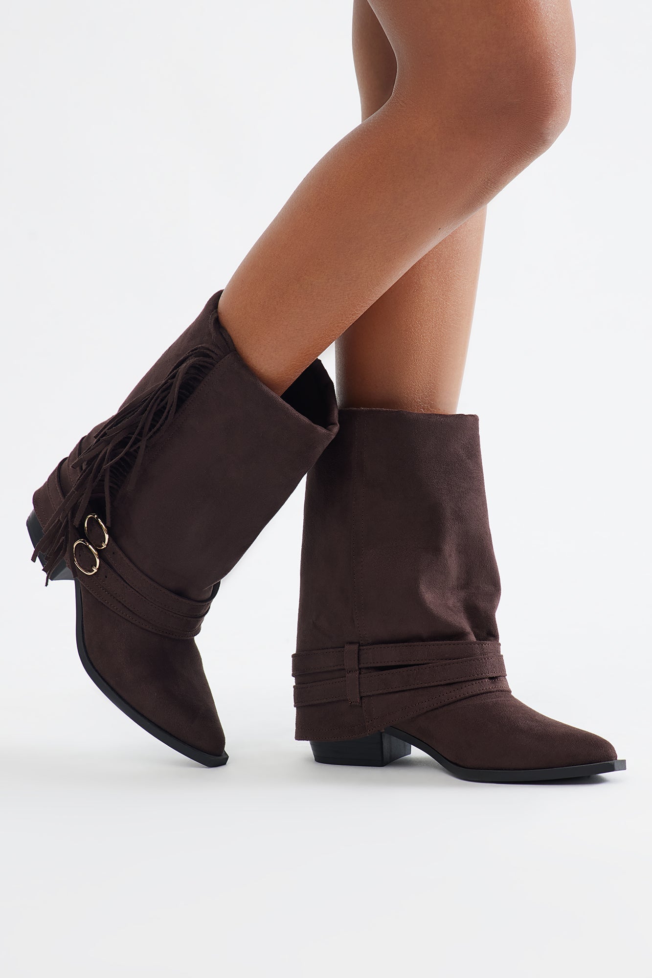 Mendocino Fringe Overlay Booties - Chocolate