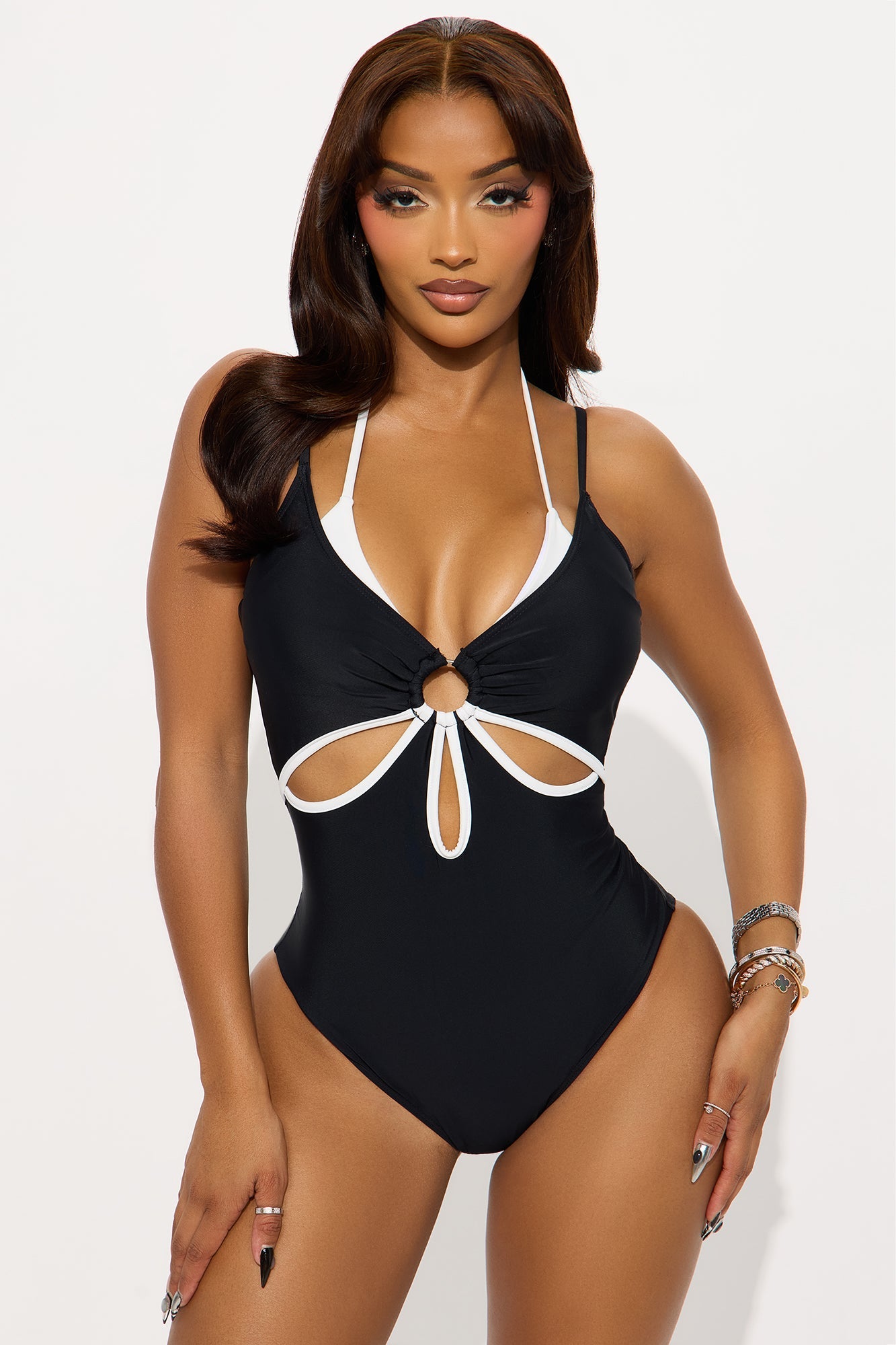 Livia Layered 1 Piece Swimsuit - Black/White