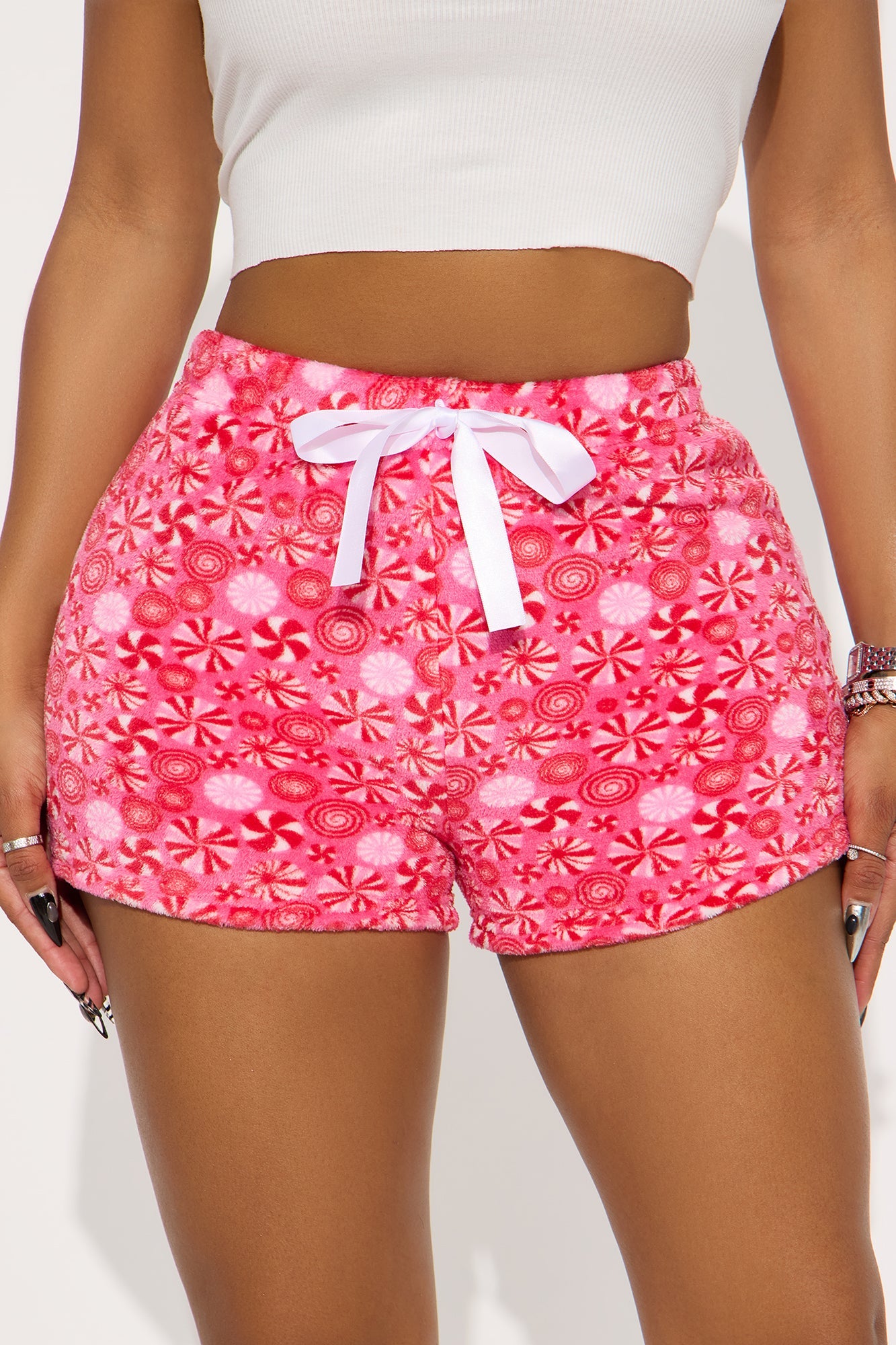 Peppermint Cutie Plush PJ Shorts - Hot Pink