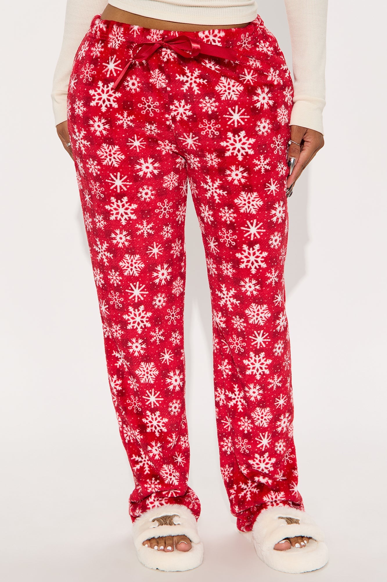 Winter Snowflakes Plush PJ Pants - Red/White