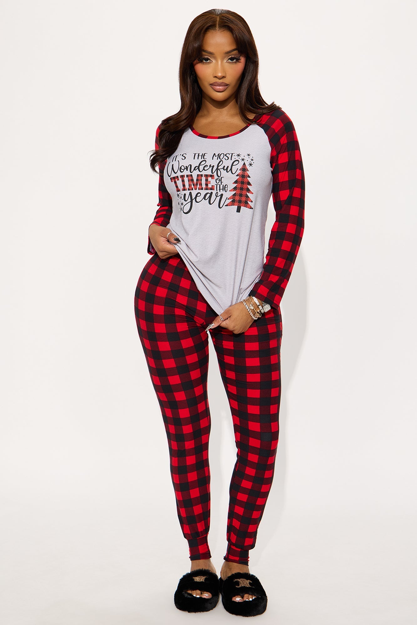 Most Wonderful Time Long Sleeve PJ Jogger Set - Red/Black