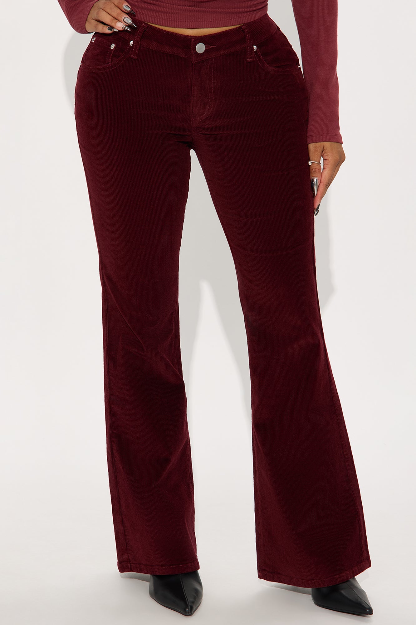 Try To Keep Up Corduroy Flare Pant 32″ - Burgundy