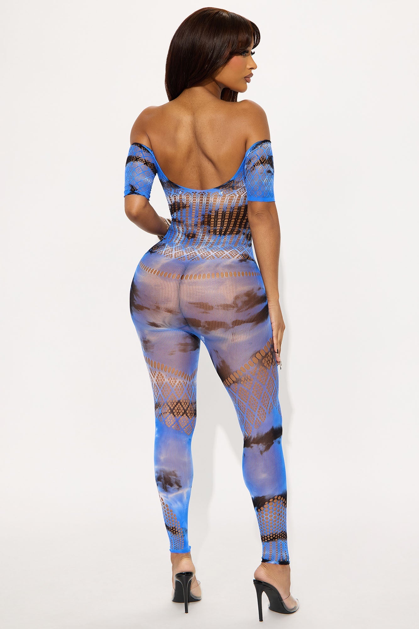 Yvette Sheer Cut Out Bodystocking - Blue/combo