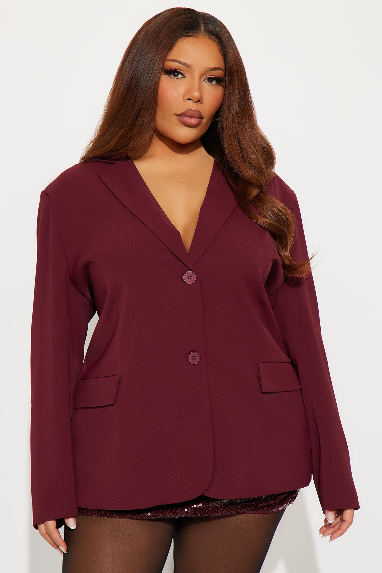 Run For Office Crepe Blazer - Burgundy
