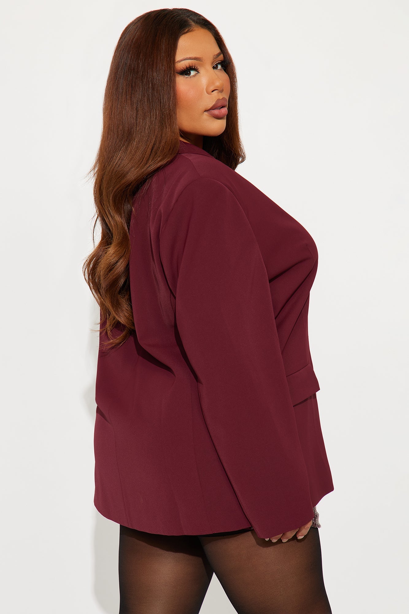 Run For Office Crepe Blazer - Burgundy