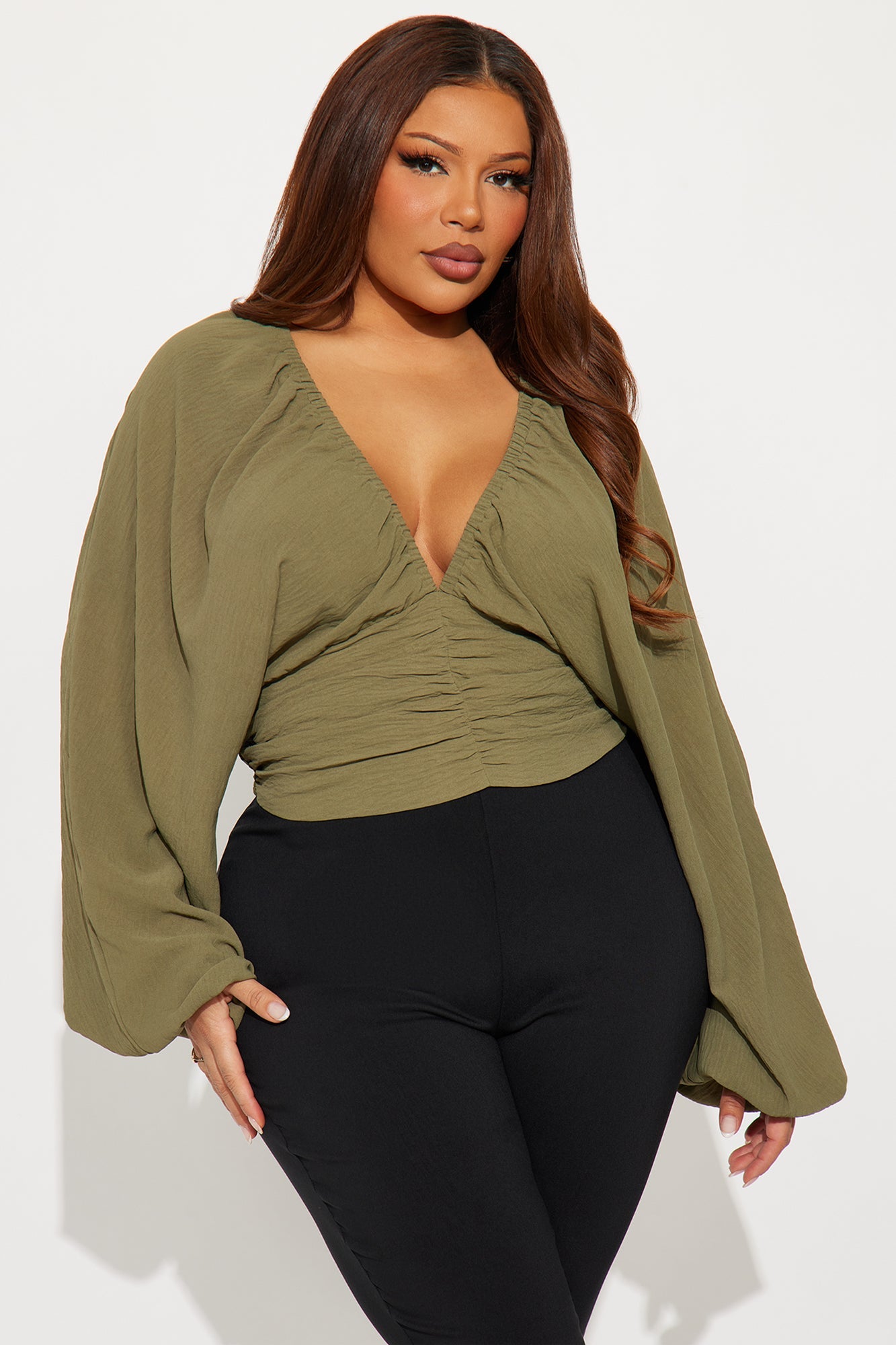 Island Girl Ruched Airflow Top - Olive
