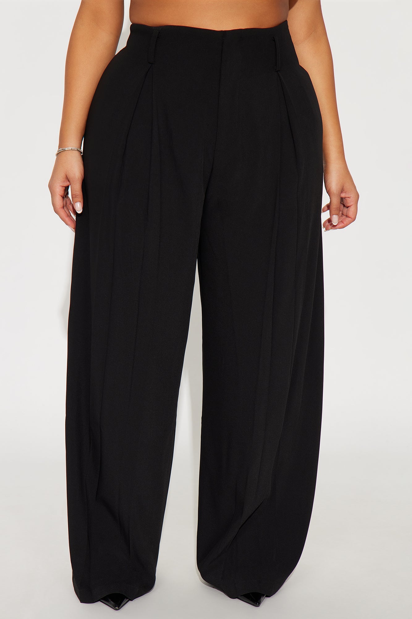 End Of Time Wide Leg Belted Trousers 33″ - Black