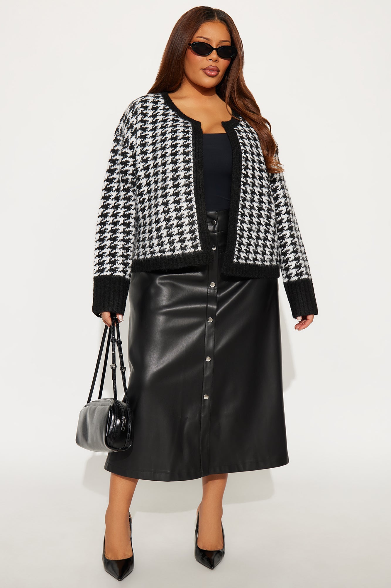 True Desires Houndstooth Cardigan - Black/White