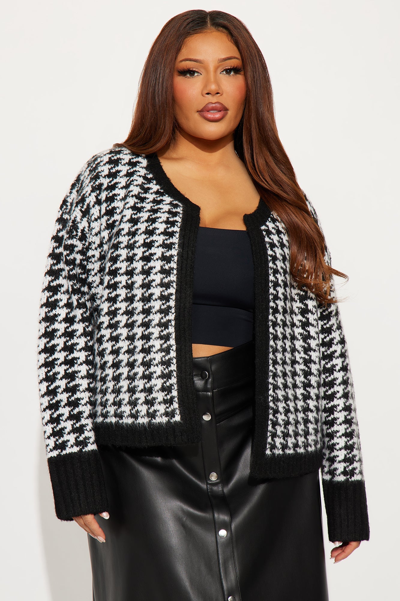 True Desires Houndstooth Cardigan - Black/White