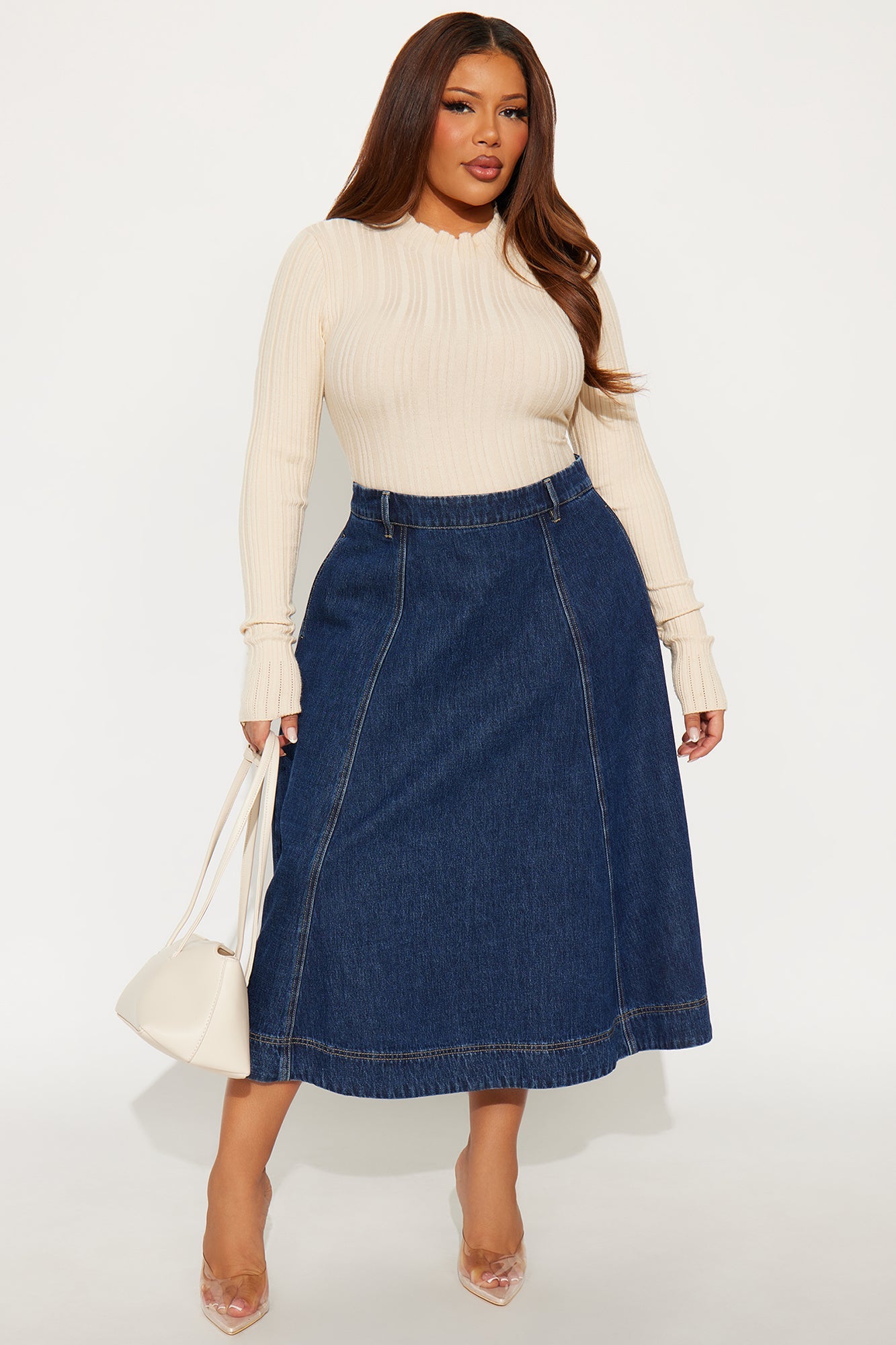 Keira A-Line Denim Midi Skirt - Dark Wash