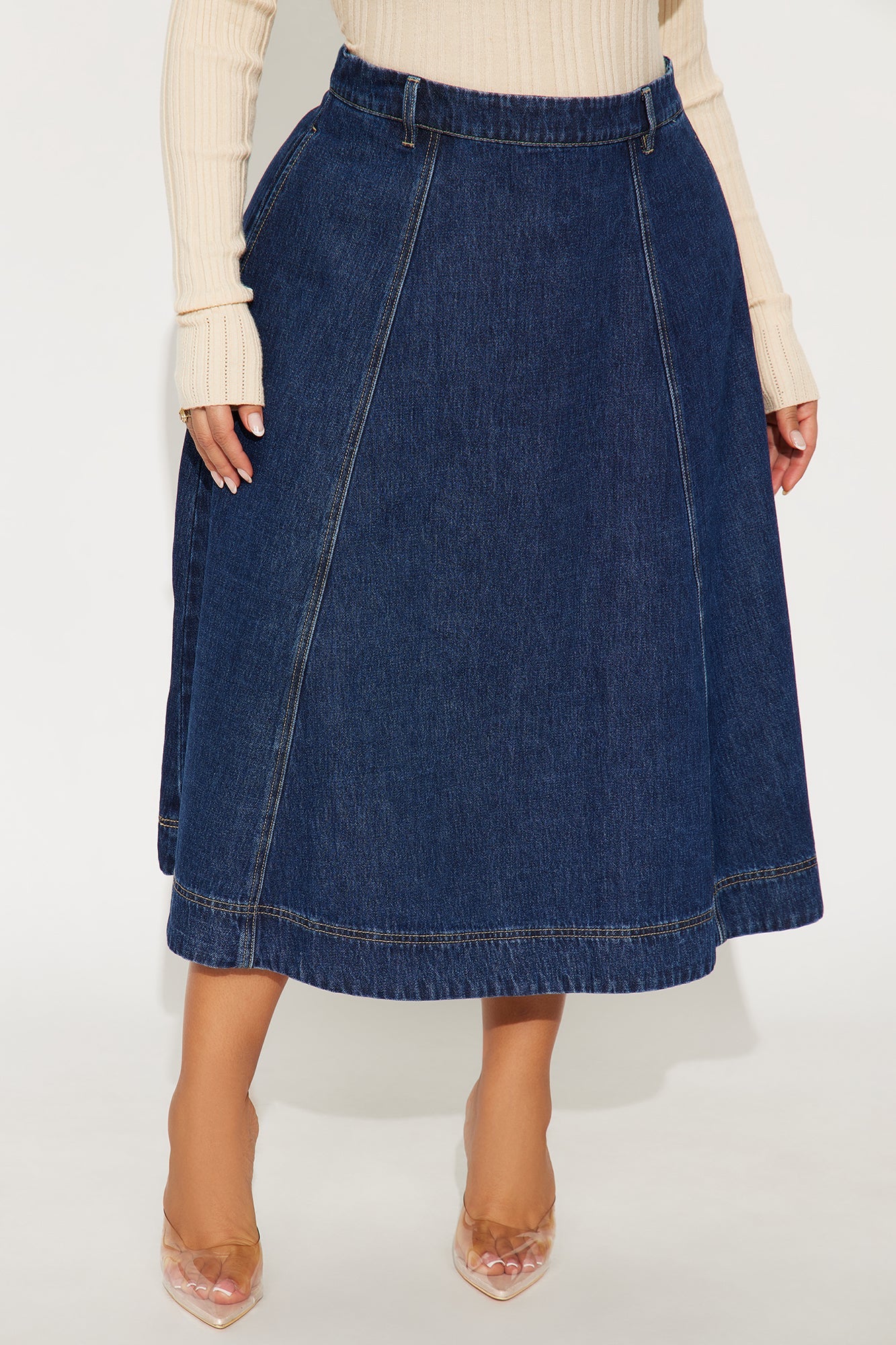 Keira A-Line Denim Midi Skirt - Dark Wash