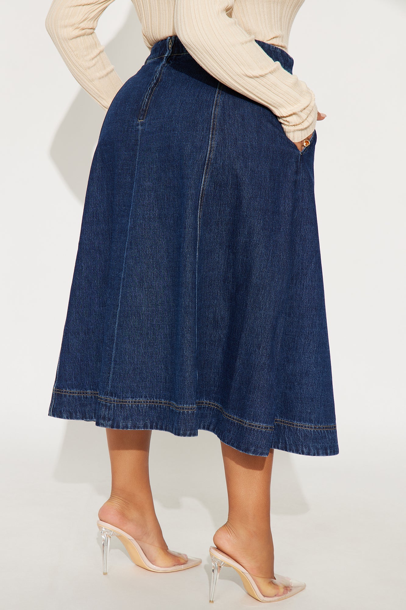 Keira A-Line Denim Midi Skirt - Dark Wash