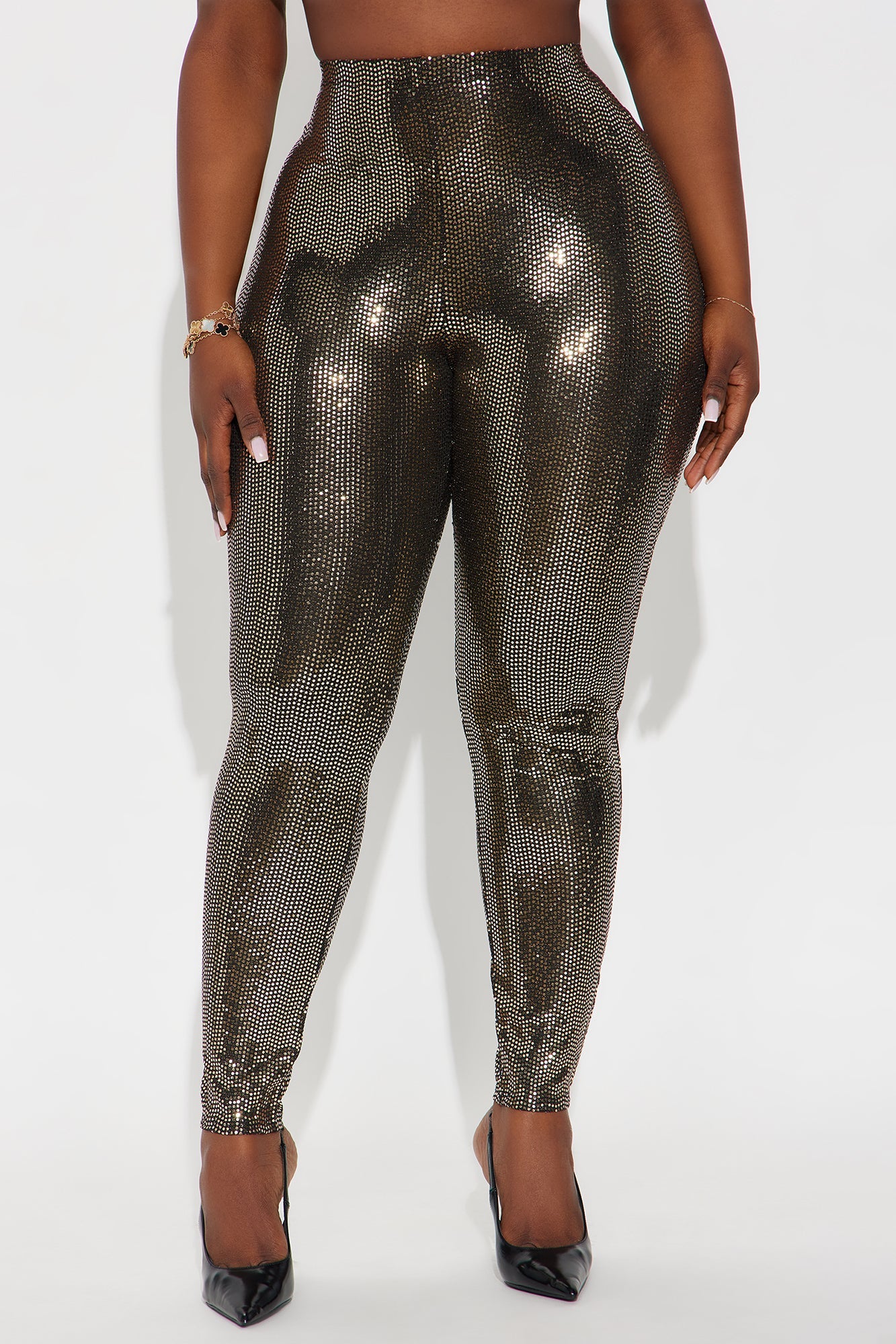 Friday Night Low Rise Disco Shine Legging - Gold