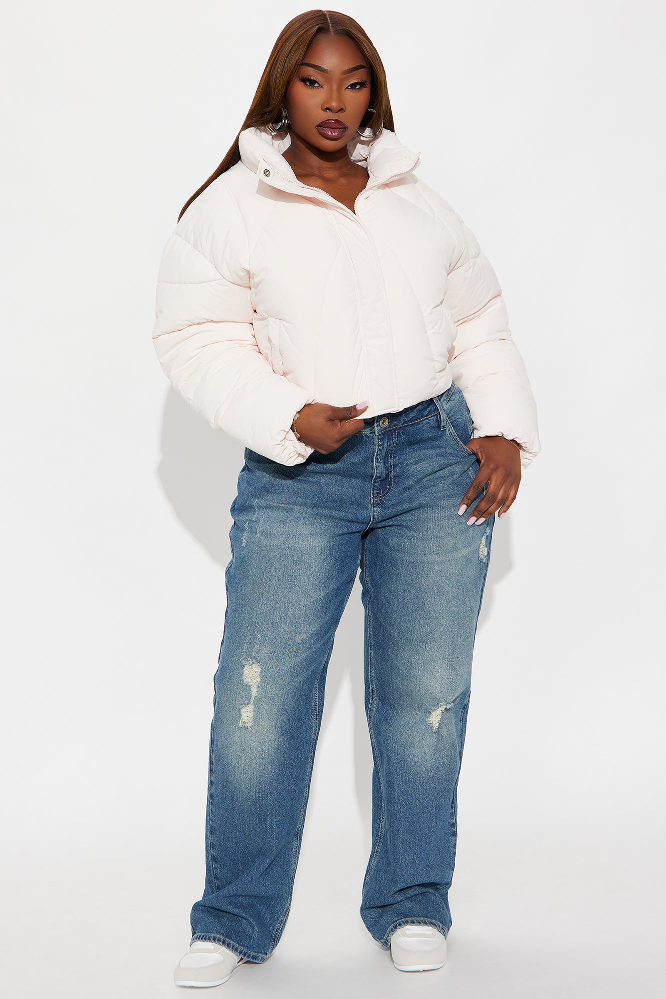 Kendall Cropped Puffer Jacket - Light Pink