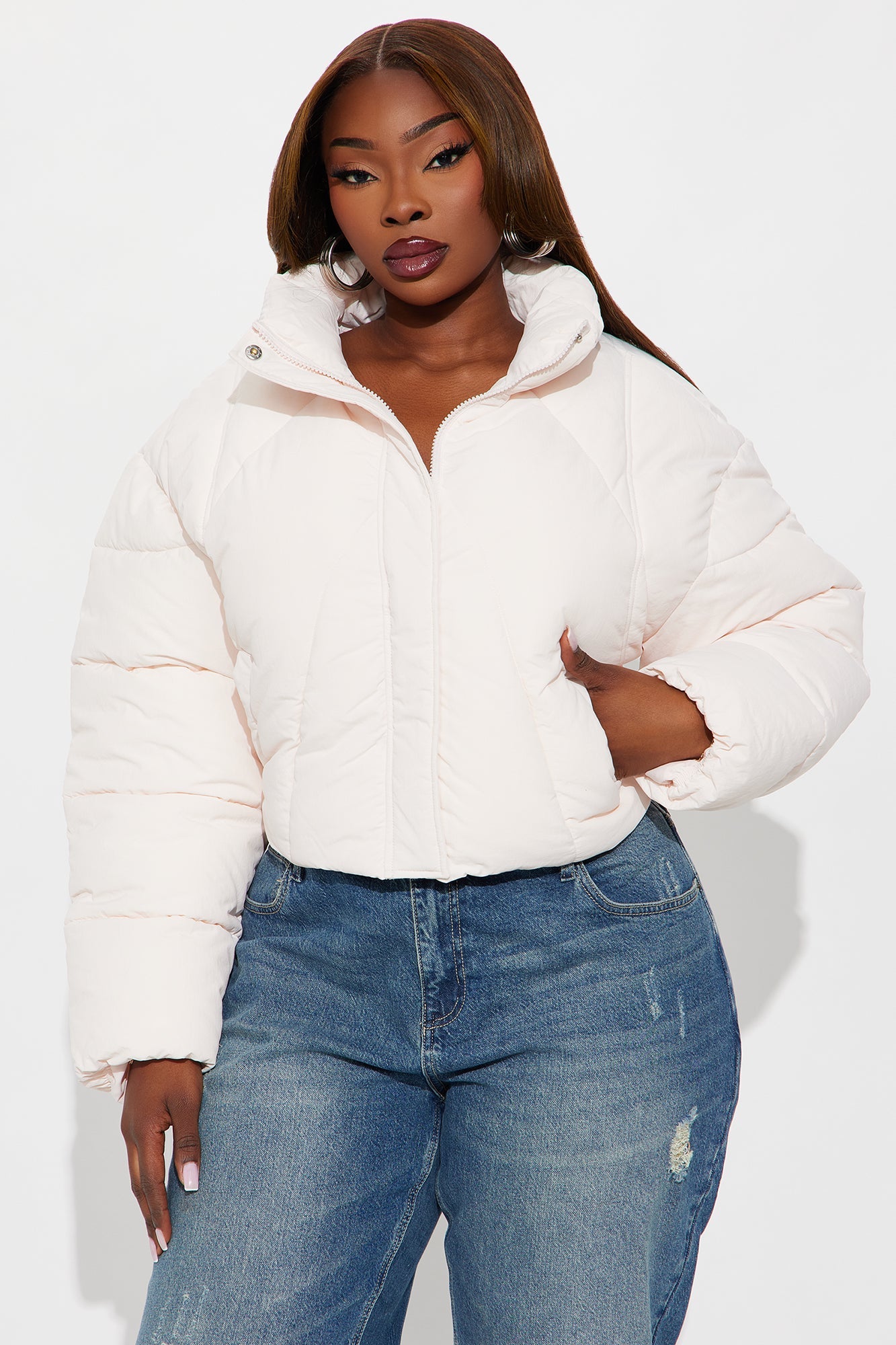 Kendall Cropped Puffer Jacket - Light Pink