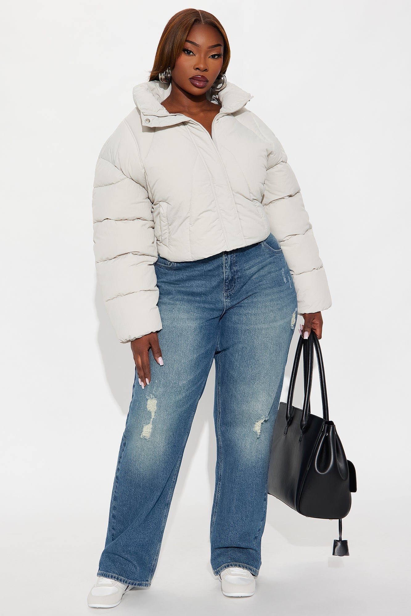 Kendall Cropped Puffer Jacket - Light Grey