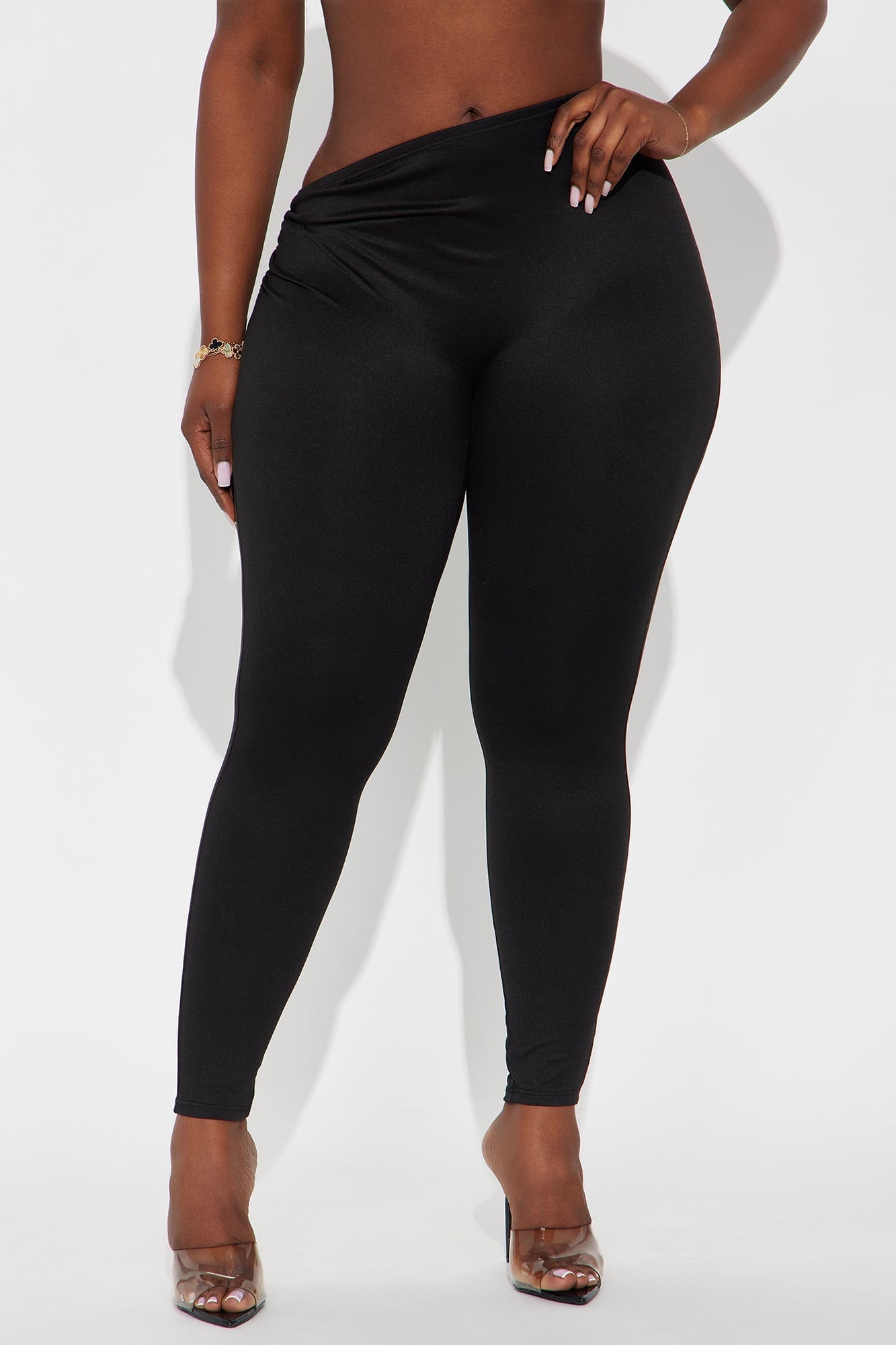 Don't Peek Ruched Asymmetrical Low Rise Legging - Black
