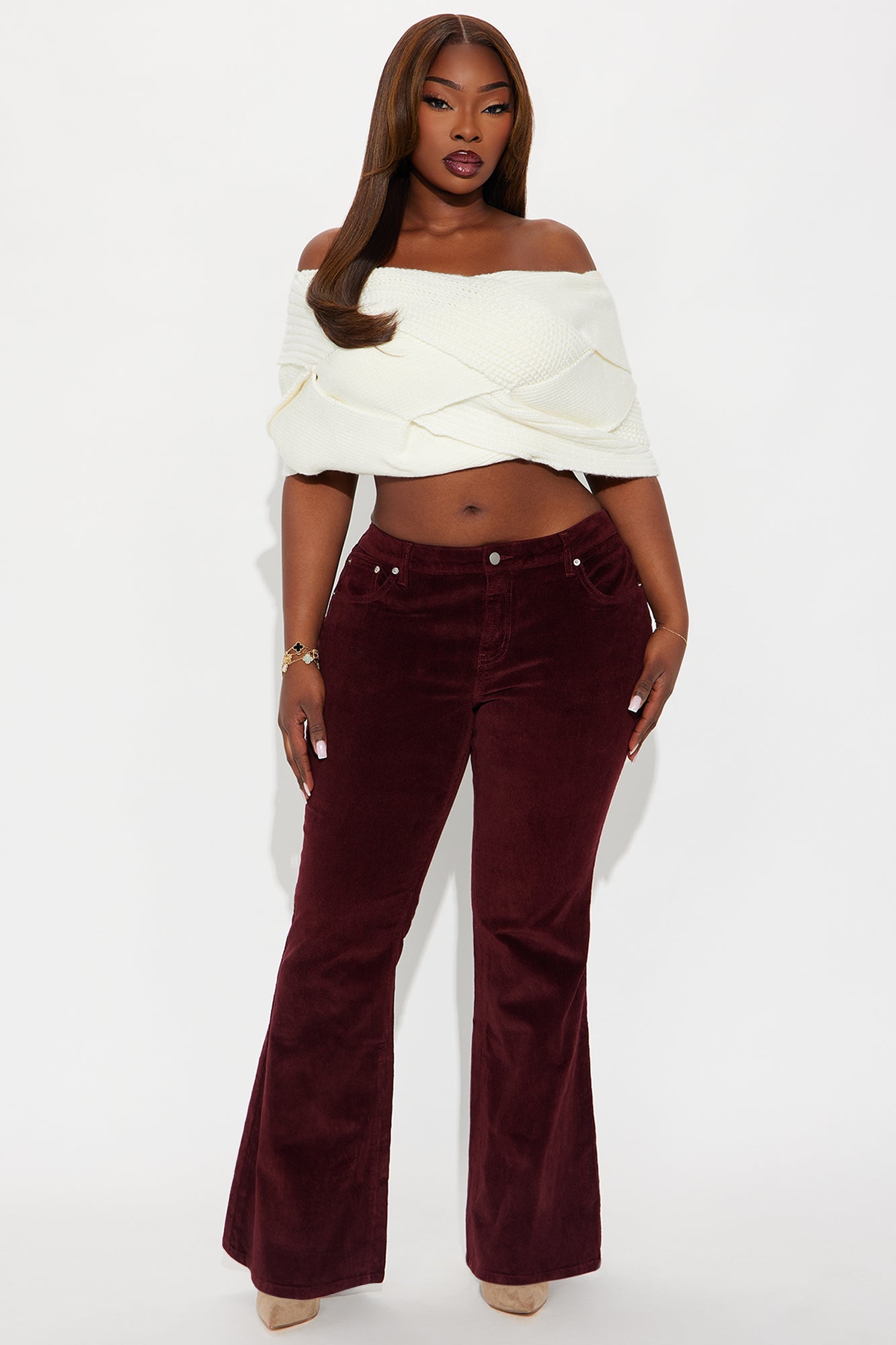 Try To Keep Up Corduroy Flare Pant 32″ - Burgundy