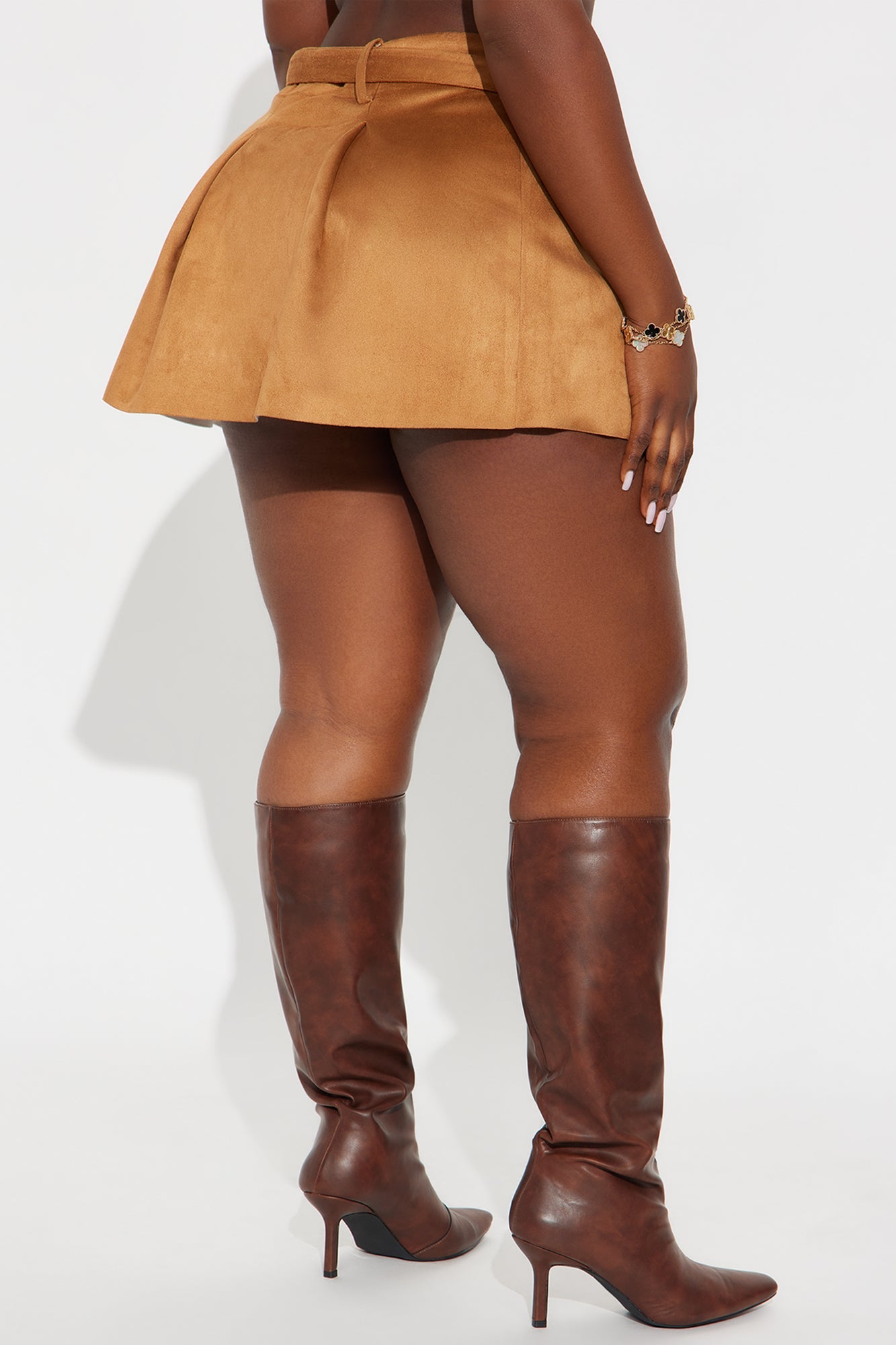 Paige Belted Faux Suede Micro Mini Skort - Camel