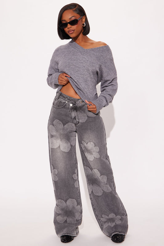 Born To Bloom Crossover Jeans - Grey