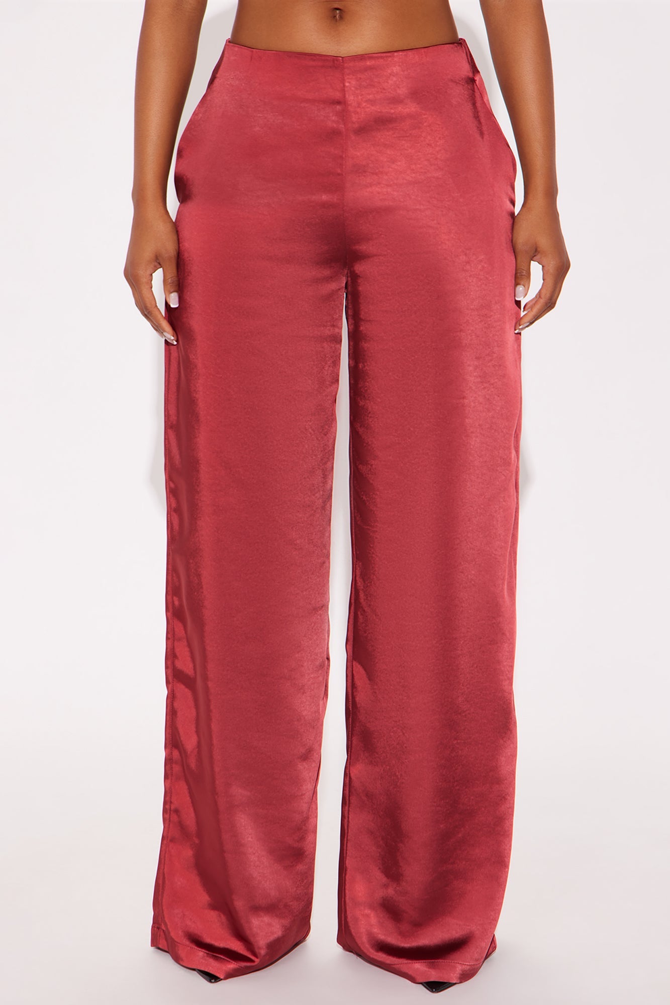 Delicate Desire Satin Wide Leg Pant 33 - Burgundy