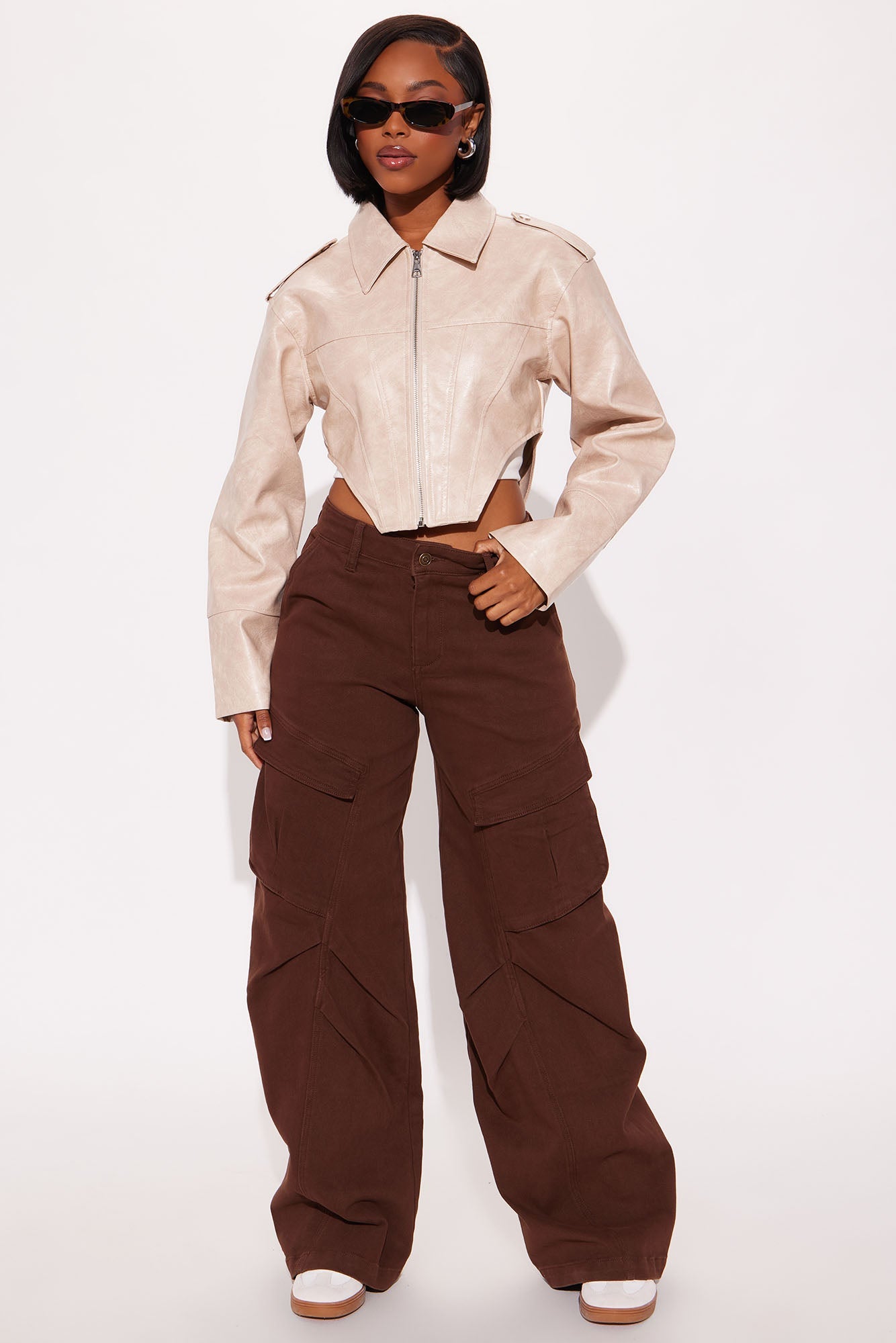 Talk Is Cheap Faux Patent Leather Moto Jacket - Stone